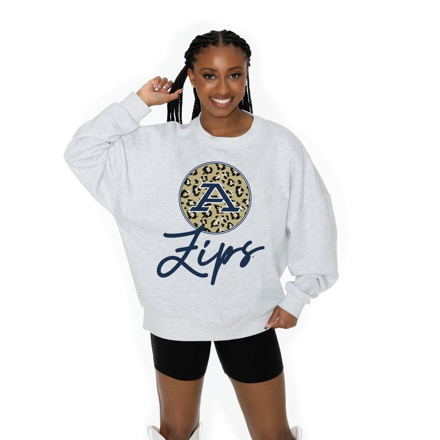 AKRON ZIPS GOING WILD LONG SLEEVE UNISEX FIT PREMIUM FLEECE CREWNECK SWEATSHIRT WITH RIBBED KNIT NECKLINE, WRIST, AND WAISTBAND - The Club