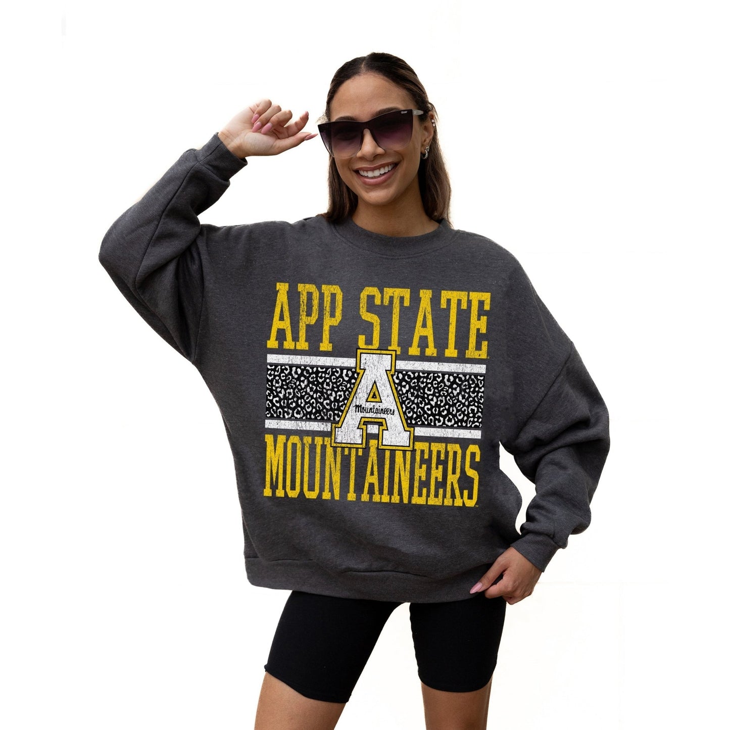 APPALACHIAN STATE MOUNTAINEERS WILD TAILGATE LONG SLEEVE UNISEX FIT PREMIUM FLEECE CREWNECK SWEATSHIRT WITH RIBBED KNIT NECKLINE, WRIST, AND WAISTBAND - The Club