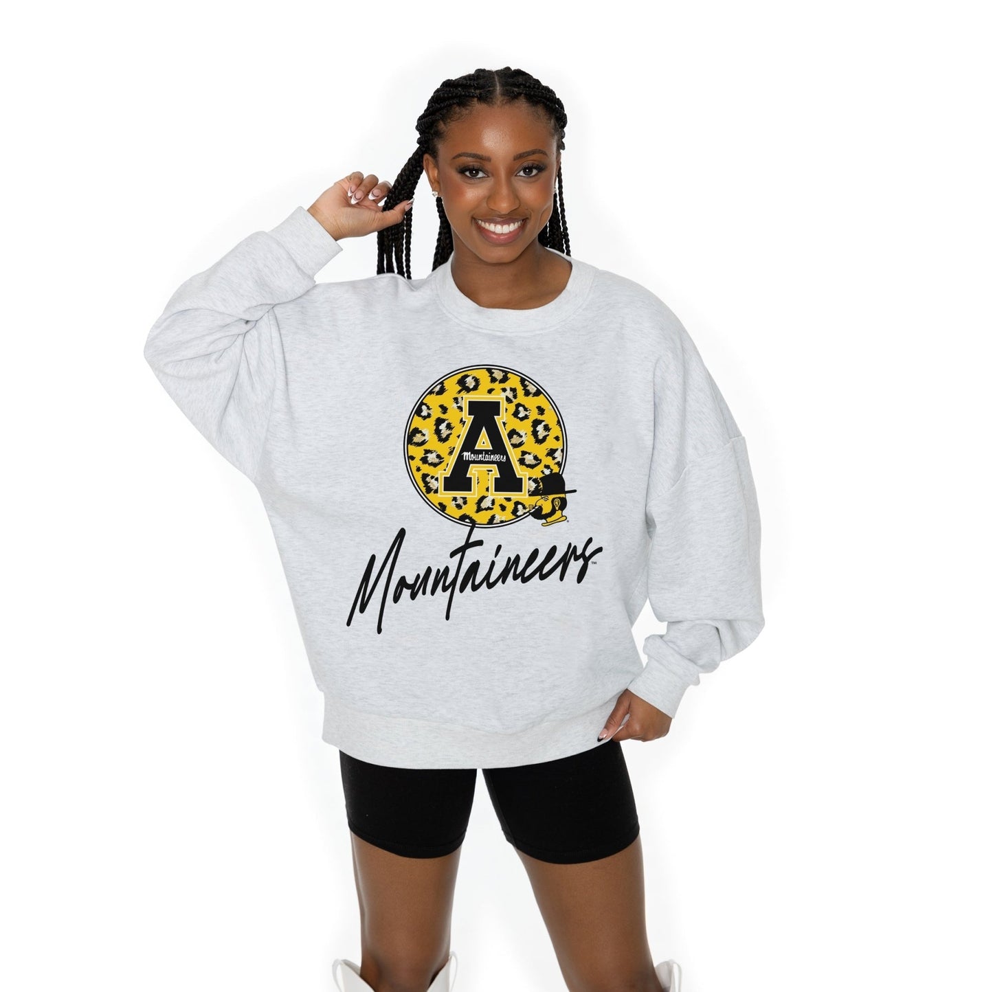 APPALACHIAN STATE MOUNTAINEERS GOING WILD LONG SLEEVE UNISEX FIT PREMIUM FLEECE CREWNECK SWEATSHIRT WITH RIBBED KNIT NECKLINE, WRIST, AND WAISTBAND - The Club