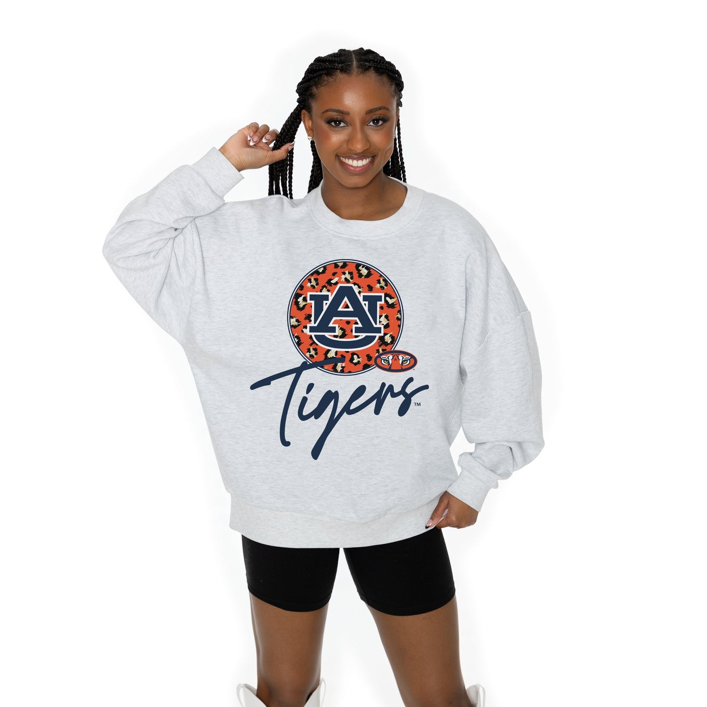 AUBURN TIGERS GOING WILD LONG SLEEVE UNISEX FIT PREMIUM FLEECE CREWNECK SWEATSHIRT WITH RIBBED KNIT NECKLINE, WRIST, AND WAISTBAND