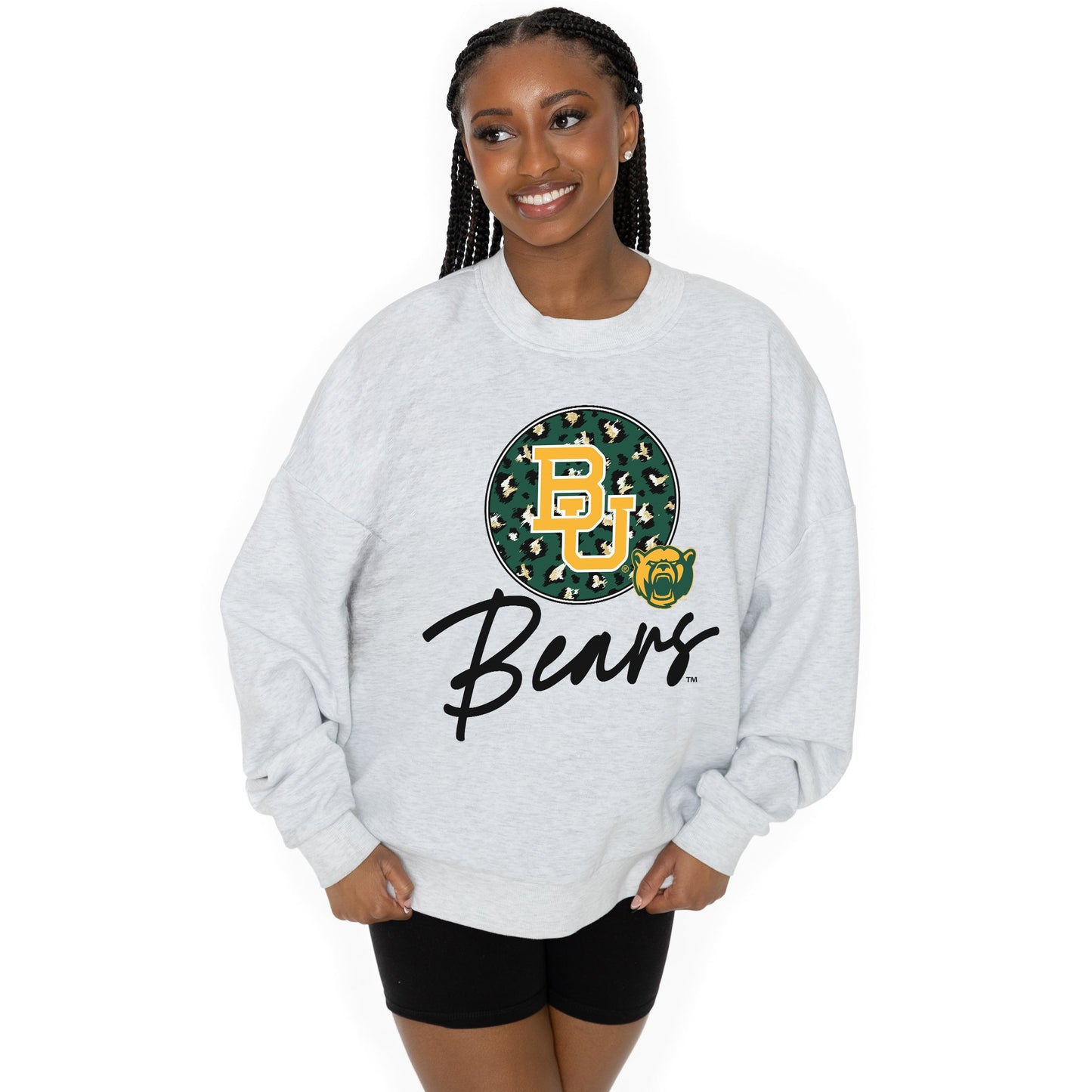 BAYLOR BEARS GOING WILD LONG SLEEVE UNISEX FIT PREMIUM FLEECE CREWNECK SWEATSHIRT WITH RIBBED KNIT NECKLINE, WRIST, AND WAISTBAND