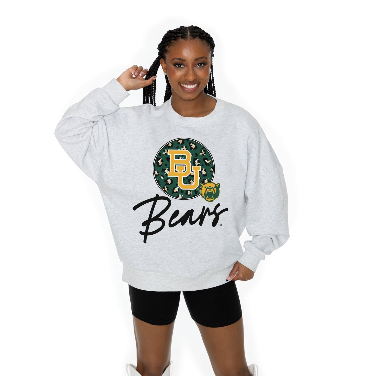 BAYLOR BEARS GOING WILD LONG SLEEVE UNISEX FIT PREMIUM FLEECE CREWNECK SWEATSHIRT WITH RIBBED KNIT NECKLINE, WRIST, AND WAISTBAND