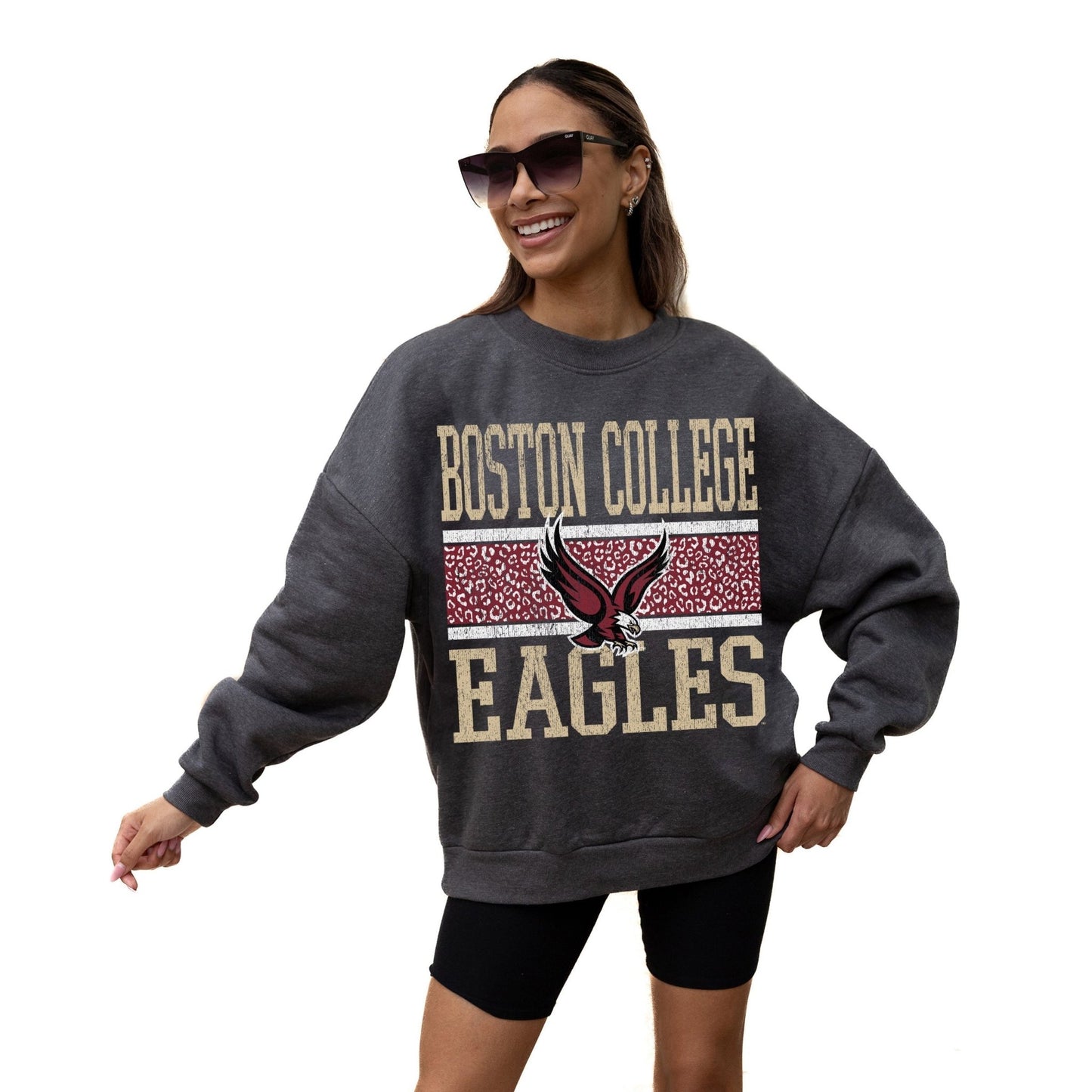 BOSTON COLLEGE EAGLES WILD TAILGATE LONG SLEEVE UNISEX FIT PREMIUM FLEECE CREWNECK SWEATSHIRT WITH RIBBED KNIT NECKLINE, WRIST, AND WAISTBAND - The Club