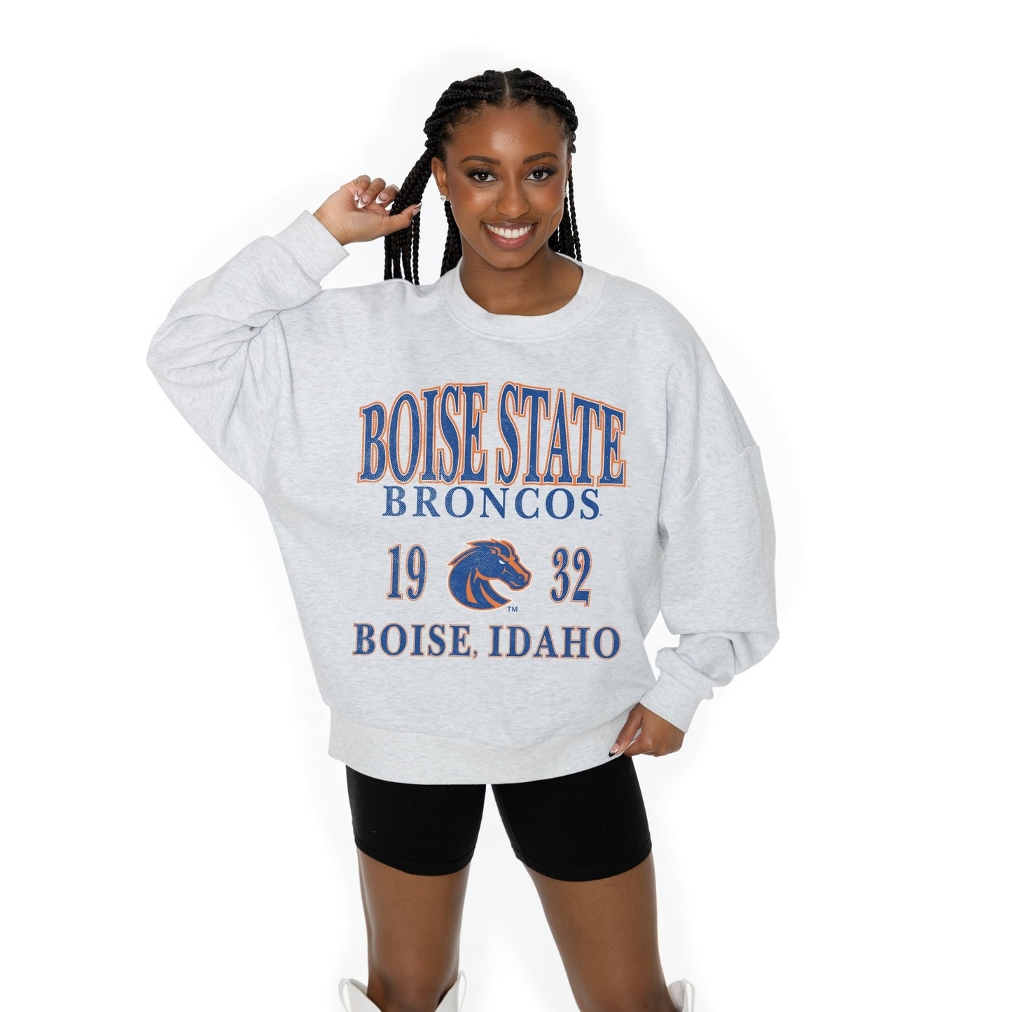 BOISE STATE BRONCOS ALLEGIANCE LONG SLEEVE UNISEX FIT PREMIUM FLEECE CREWNECK SWEATSHIRT WITH RIBBED KNIT NECKLINE, WRIST, AND WAISTBAND - The Club