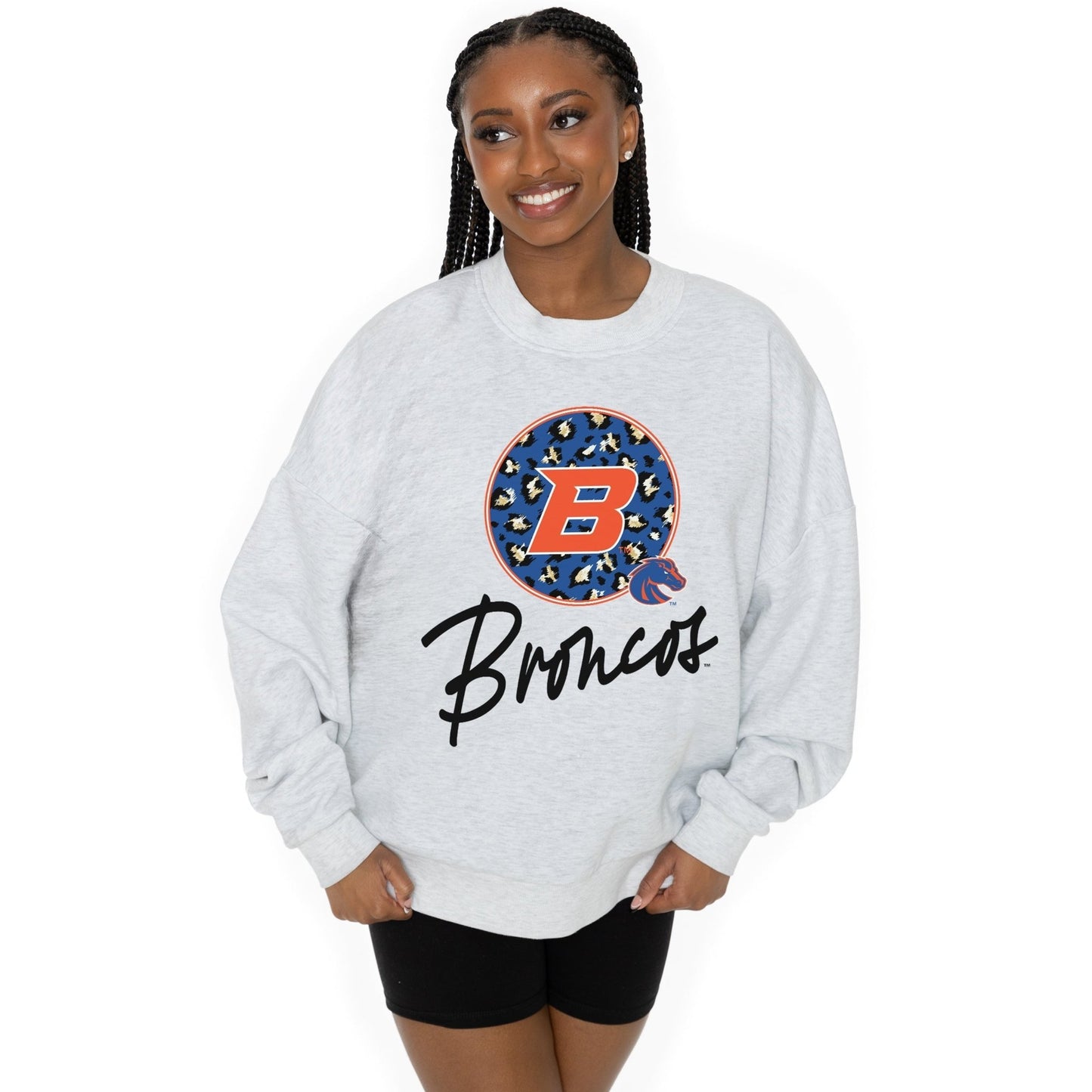 BOISE STATE BRONCOS GOING WILD LONG SLEEVE UNISEX FIT PREMIUM FLEECE CREWNECK SWEATSHIRT WITH RIBBED KNIT NECKLINE, WRIST, AND WAISTBAND - The Club