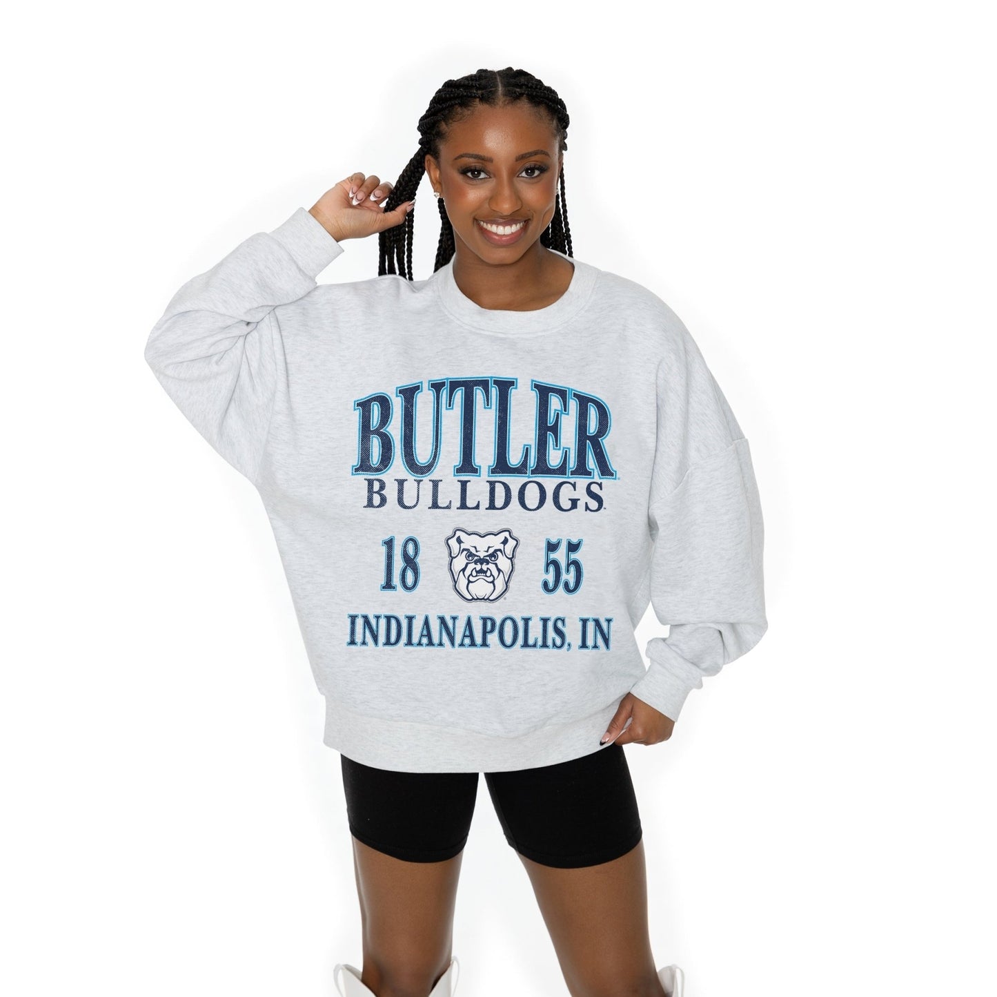 BUTLER BULLDOGS ALLEGIANCE LONG SLEEVE UNISEX FIT PREMIUM FLEECE CREWNECK SWEATSHIRT WITH RIBBED KNIT NECKLINE, WRIST, AND WAISTBAND - The Club