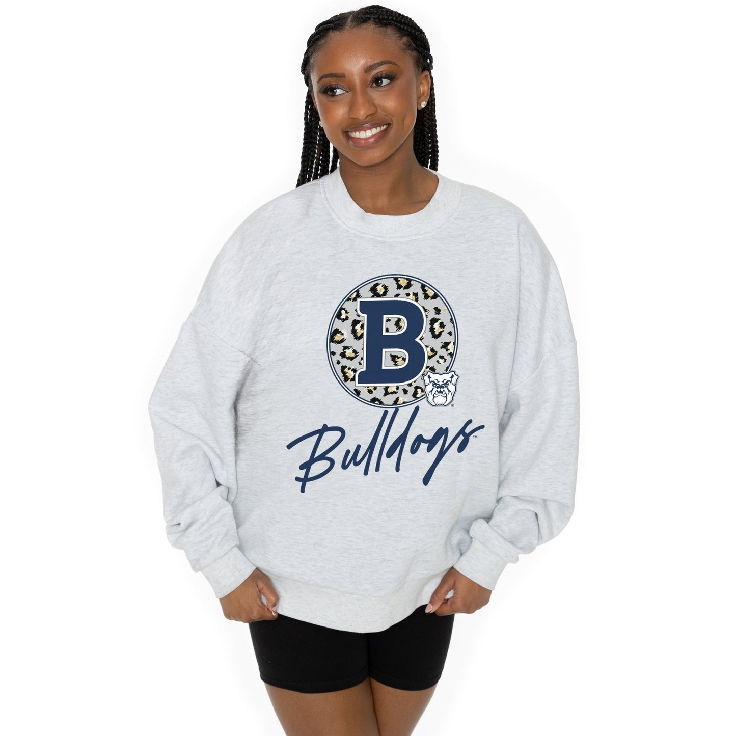 BUTLER BULLDOGS GOING WILD LONG SLEEVE UNISEX FIT PREMIUM FLEECE CREWNECK SWEATSHIRT WITH RIBBED KNIT NECKLINE, WRIST, AND WAISTBAND - The Club