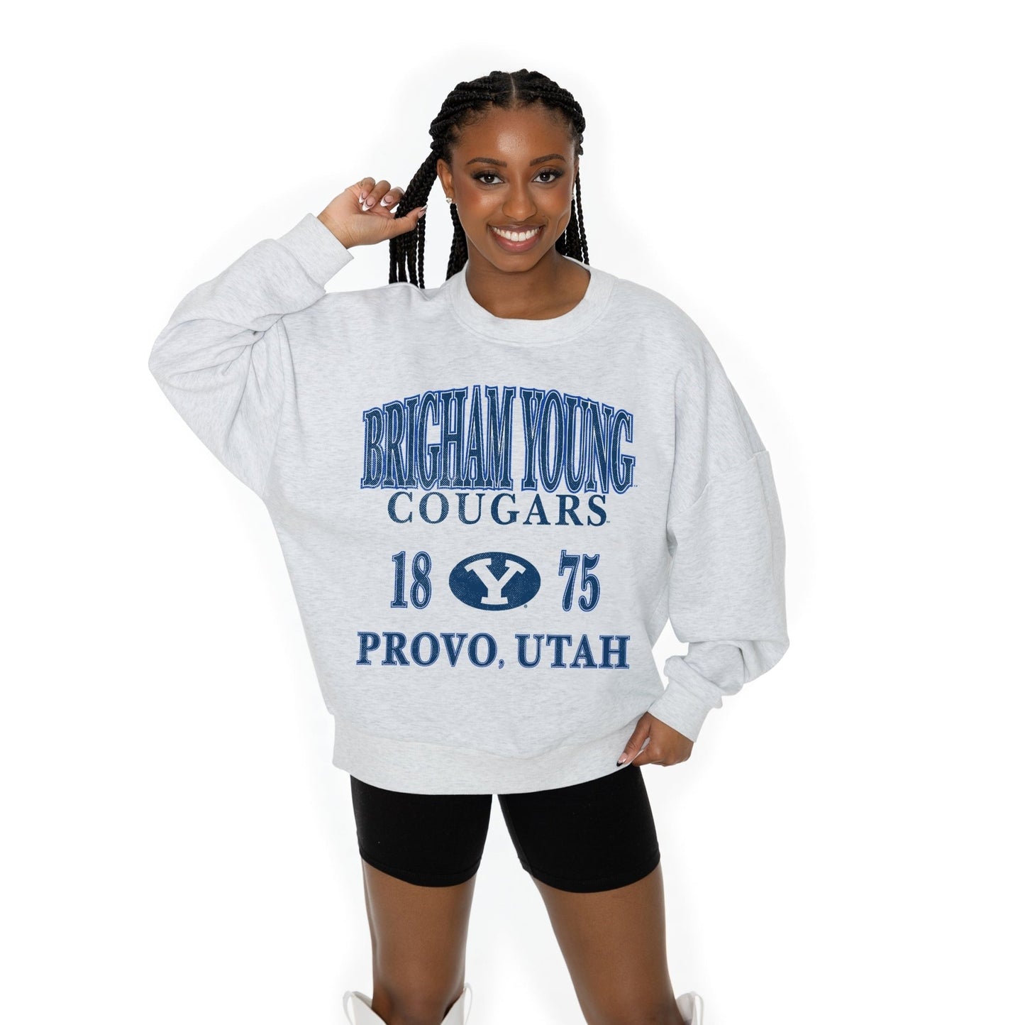 BYU COUGARS ALLEGIANCE LONG SLEEVE UNISEX FIT PREMIUM FLEECE CREWNECK SWEATSHIRT WITH RIBBED KNIT NECKLINE, WRIST, AND WAISTBAND - The Club