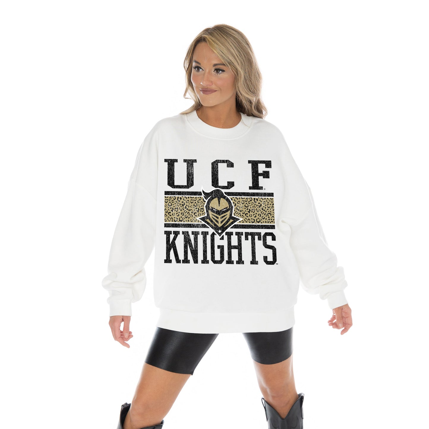 CENTRAL FLORIDA KNIGHTS FAIR CATCH LONG SLEEVE UNISEX FIT PREMIUM FLEECE CREWNECK SWEATSHIRT WITH RIBBED KNIT NECKLINE, WRIST, AND WAISTBAND
