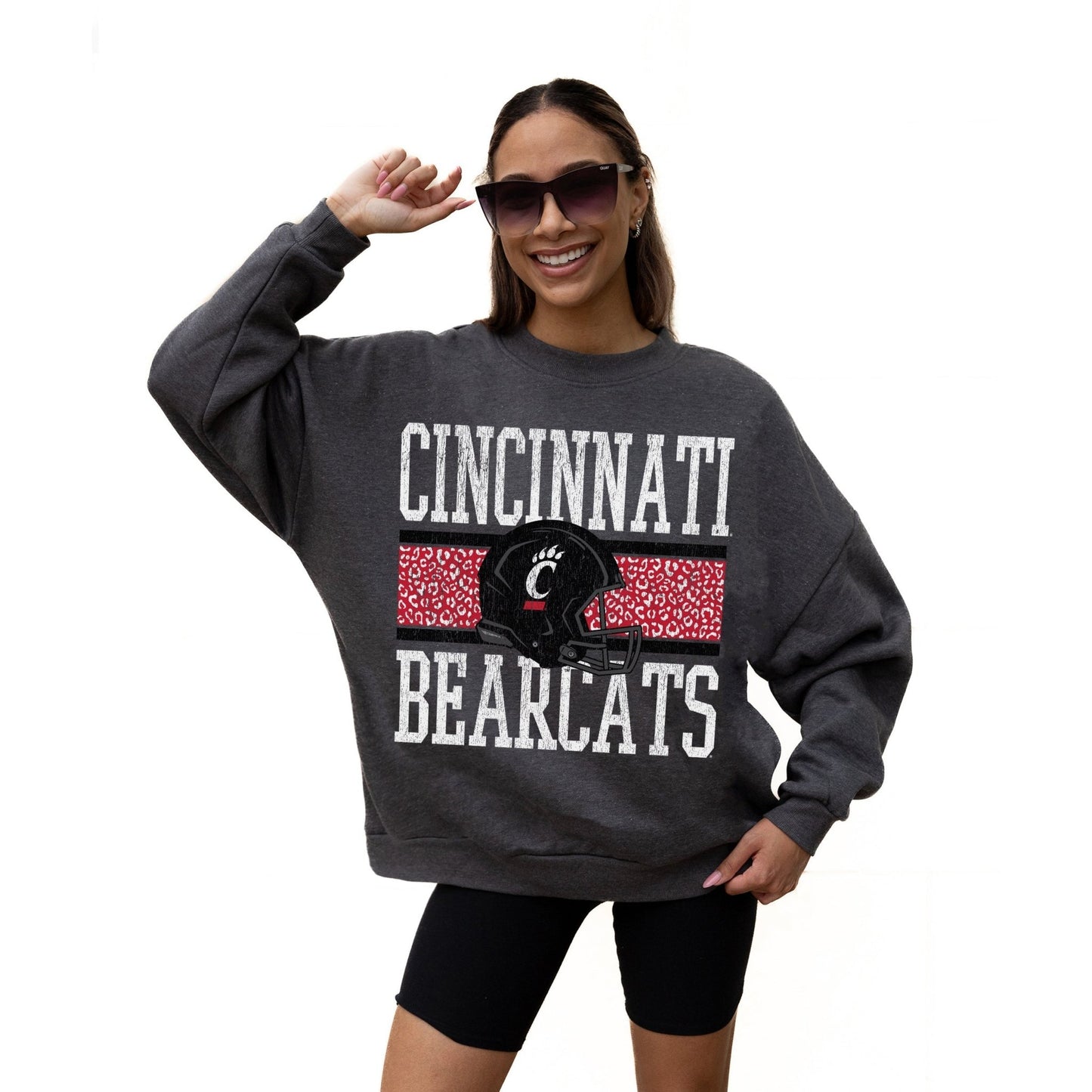 CINCINNATI BEARCATS WILD TAILGATE LONG SLEEVE UNISEX FIT PREMIUM FLEECE CREWNECK SWEATSHIRT WITH RIBBED KNIT NECKLINE, WRIST, AND WAISTBAND