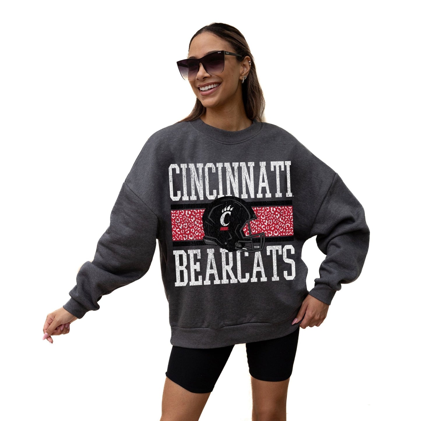 CINCINNATI BEARCATS WILD TAILGATE LONG SLEEVE UNISEX FIT PREMIUM FLEECE CREWNECK SWEATSHIRT WITH RIBBED KNIT NECKLINE, WRIST, AND WAISTBAND