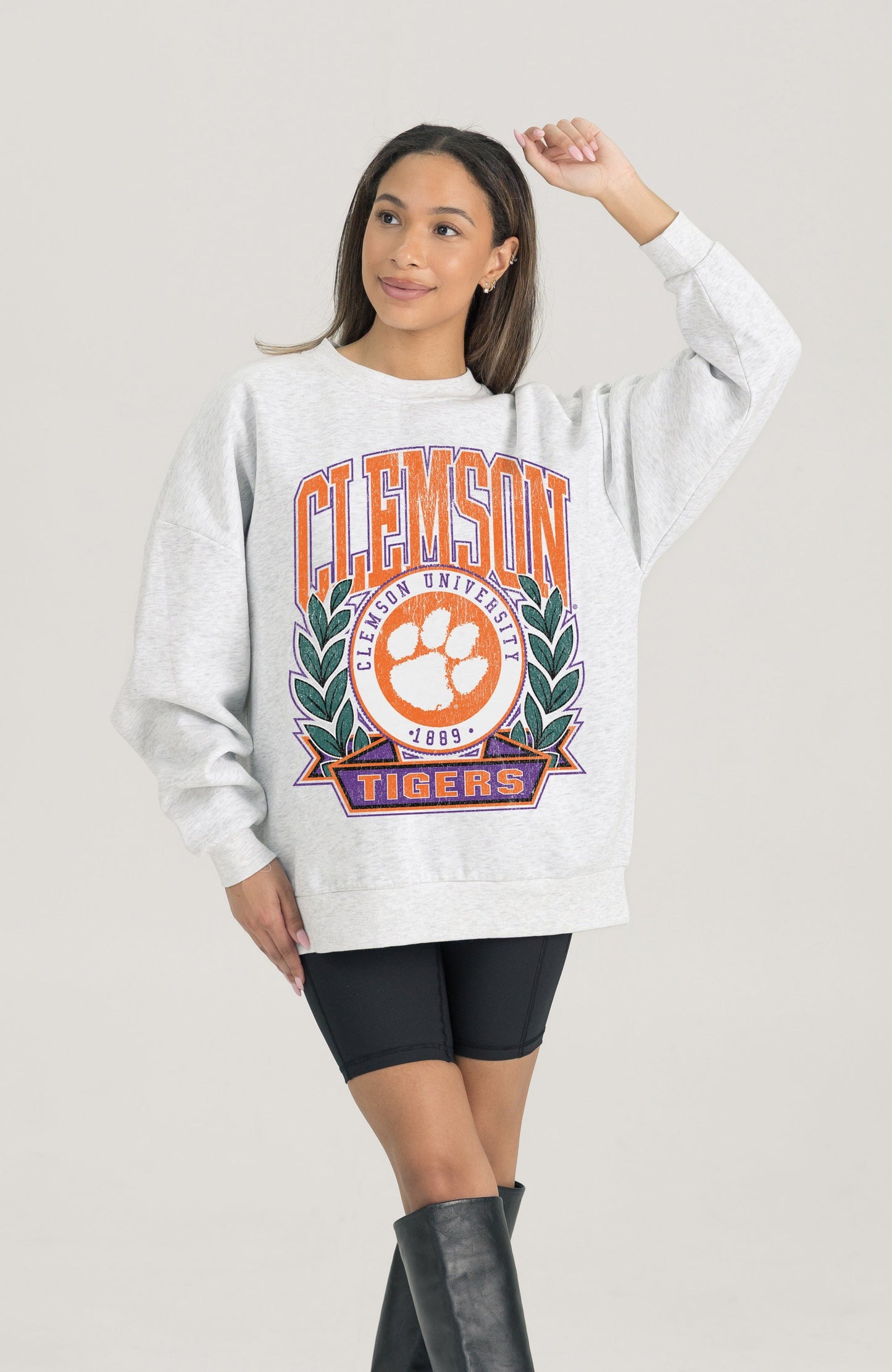 CLEMSON TIGERS HERITAGE PREMIUM FLEECE DROP SHOULDER CREWNECK PULLOVER