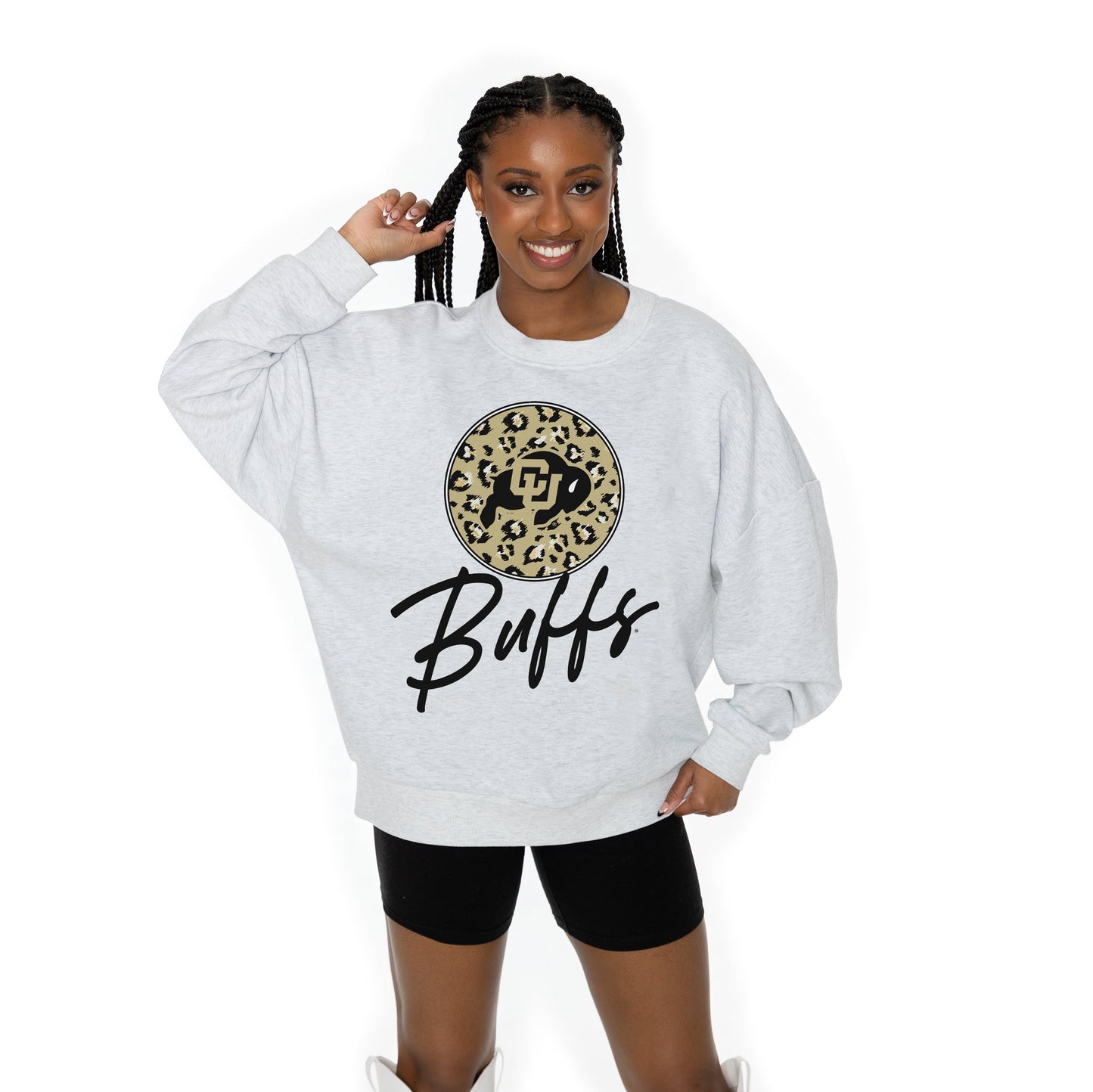 COLORADO BUFFALOES GOING WILD LONG SLEEVE UNISEX FIT PREMIUM FLEECE CREWNECK SWEATSHIRT WITH RIBBED KNIT NECKLINE, WRIST, AND WAISTBAND