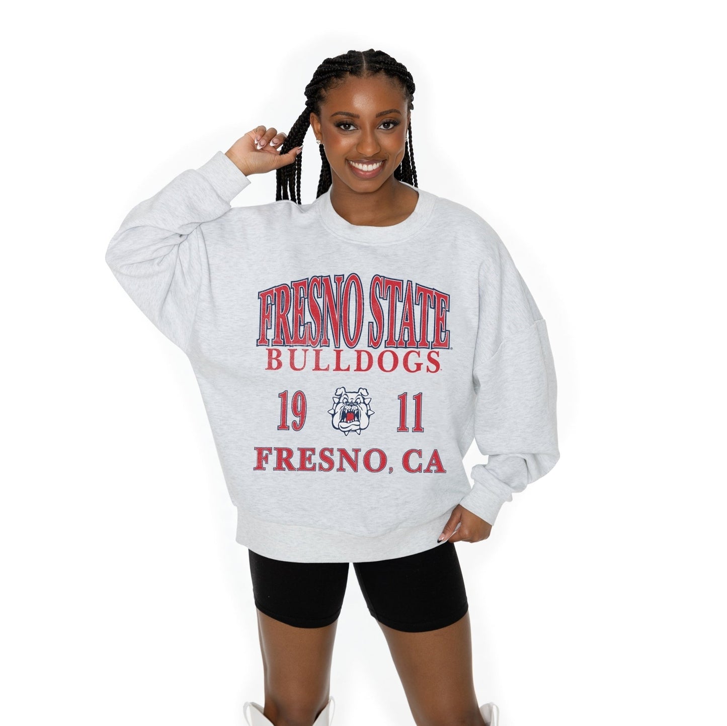 FRESNO STATE BULLDOGS ALLEGIANCE LONG SLEEVE UNISEX FIT PREMIUM FLEECE CREWNECK SWEATSHIRT WITH RIBBED KNIT NECKLINE, WRIST, AND WAISTBAND - The Club
