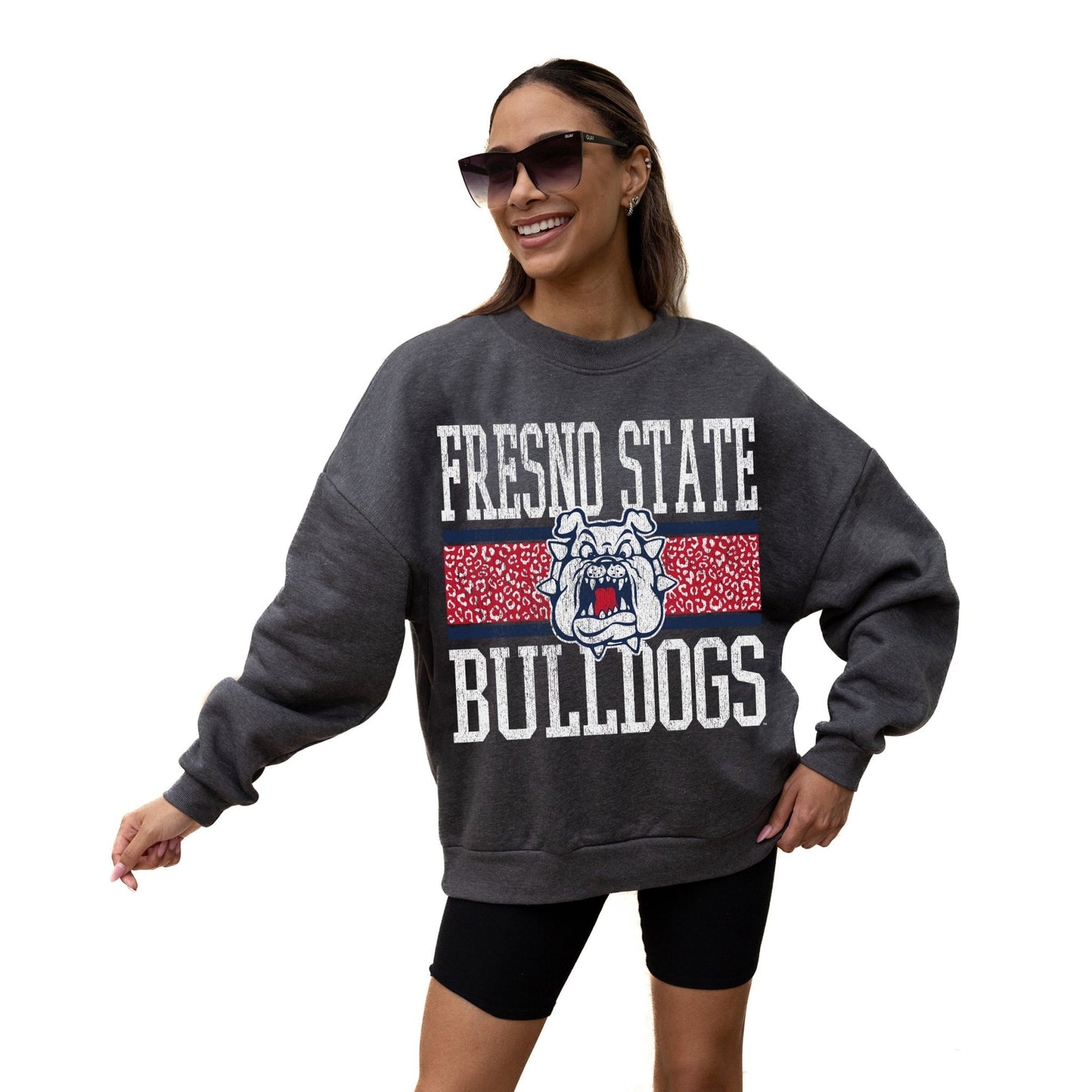 FRESNO STATE BULLDOGS WILD TAILGATE LONG SLEEVE UNISEX FIT PREMIUM FLEECE CREWNECK SWEATSHIRT WITH RIBBED KNIT NECKLINE, WRIST, AND WAISTBAND - The Club