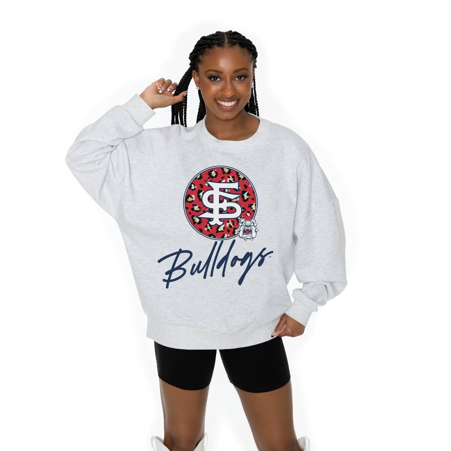 FRESNO STATE BULLDOGS GOING WILD LONG SLEEVE UNISEX FIT PREMIUM FLEECE CREWNECK SWEATSHIRT WITH RIBBED KNIT NECKLINE, WRIST, AND WAISTBAND - The Club