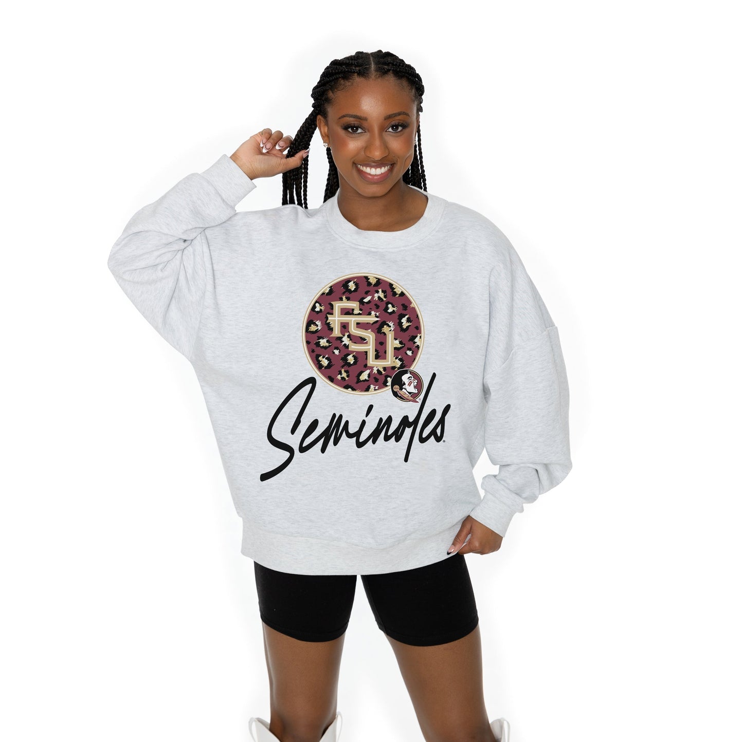 FLORIDA STATE SEMINOLES GOING WILD LONG SLEEVE UNISEX FIT PREMIUM FLEECE CREWNECK SWEATSHIRT WITH RIBBED KNIT NECKLINE, WRIST, AND WAISTBAND
