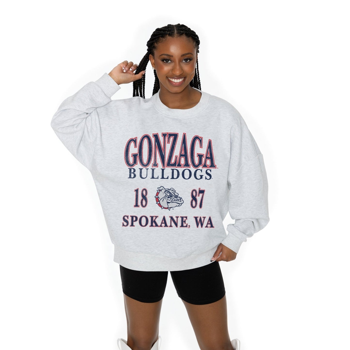 GONZAGA BULLDOGS ALLEGIANCE LONG SLEEVE UNISEX FIT PREMIUM FLEECE CREWNECK SWEATSHIRT WITH RIBBED KNIT NECKLINE, WRIST, AND WAISTBAND - The Club