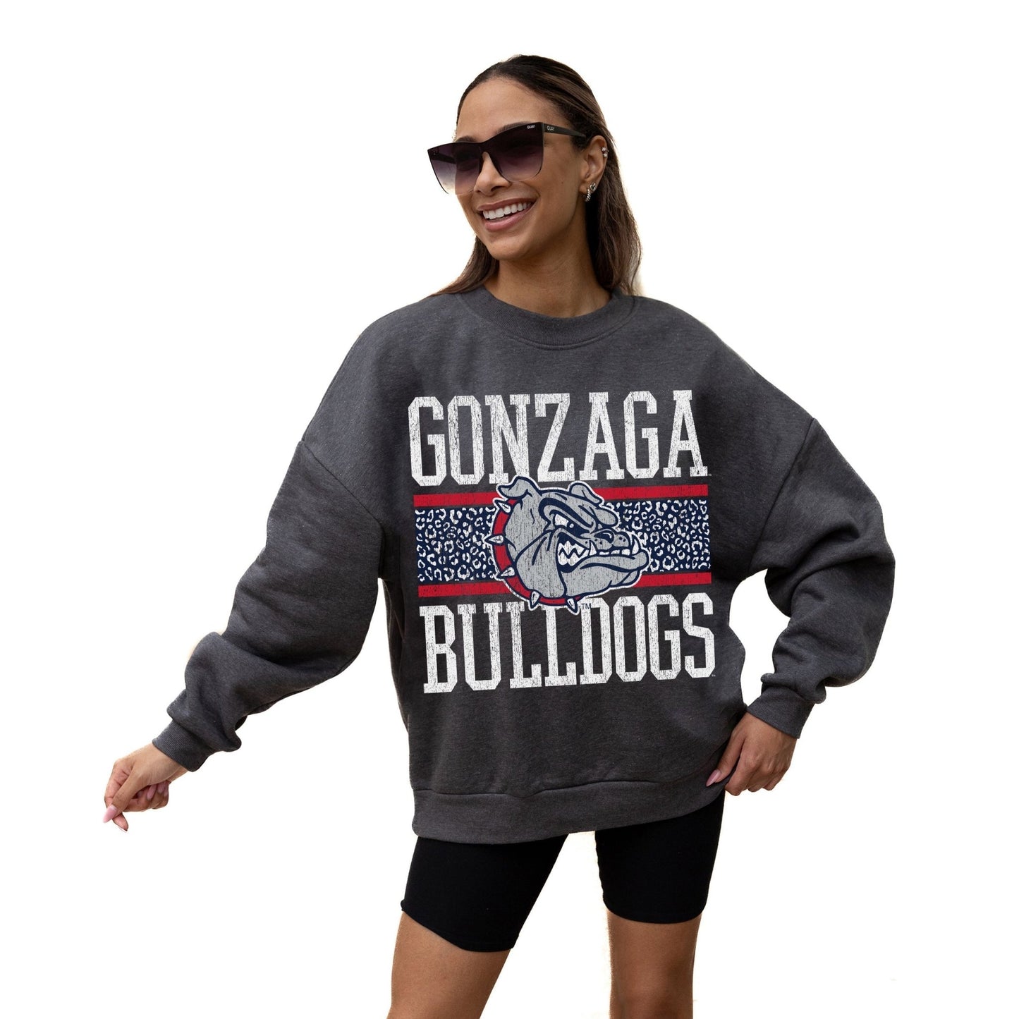 GONZAGA BULLDOGS WILD TAILGATE LONG SLEEVE UNISEX FIT PREMIUM FLEECE CREWNECK SWEATSHIRT WITH RIBBED KNIT NECKLINE, WRIST, AND WAISTBAND - The Club