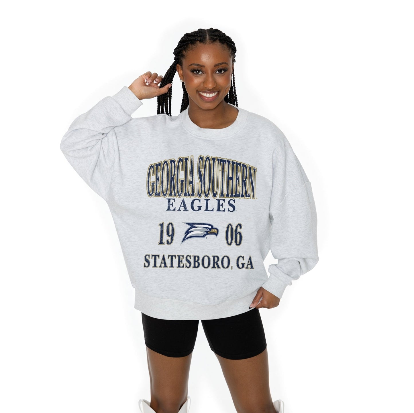 GEORGIA SOUTHERN EAGLES ALLEGIANCE LONG SLEEVE UNISEX FIT PREMIUM FLEECE CREWNECK SWEATSHIRT WITH RIBBED KNIT NECKLINE, WRIST, AND WAISTBAND - The Club