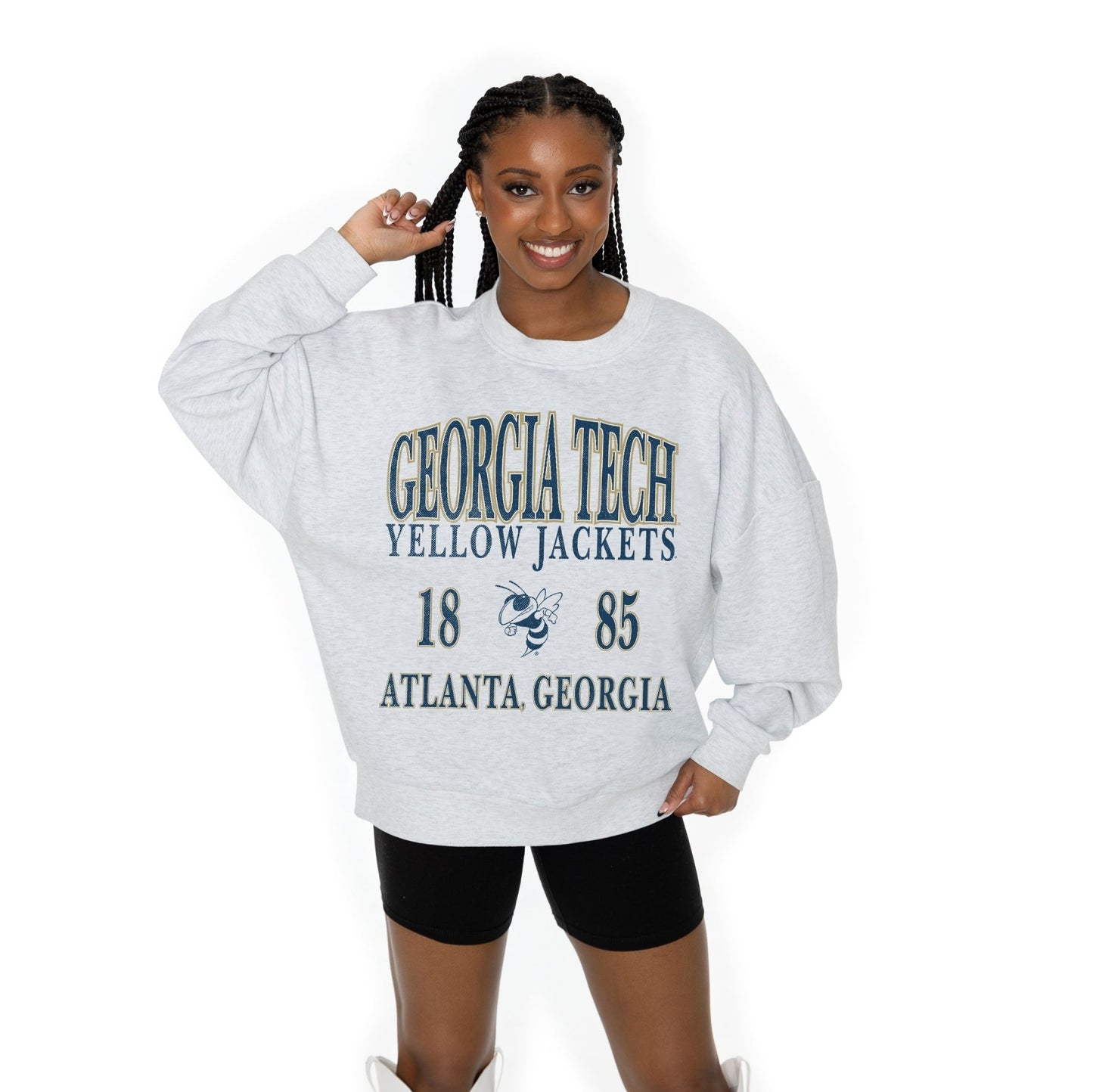 GEORGIA TECH YELLOW JACKETS ALLEGIANCE LONG SLEEVE UNISEX FIT PREMIUM FLEECE CREWNECK SWEATSHIRT WITH RIBBED KNIT NECKLINE, WRIST, AND WAISTBAND - The Club