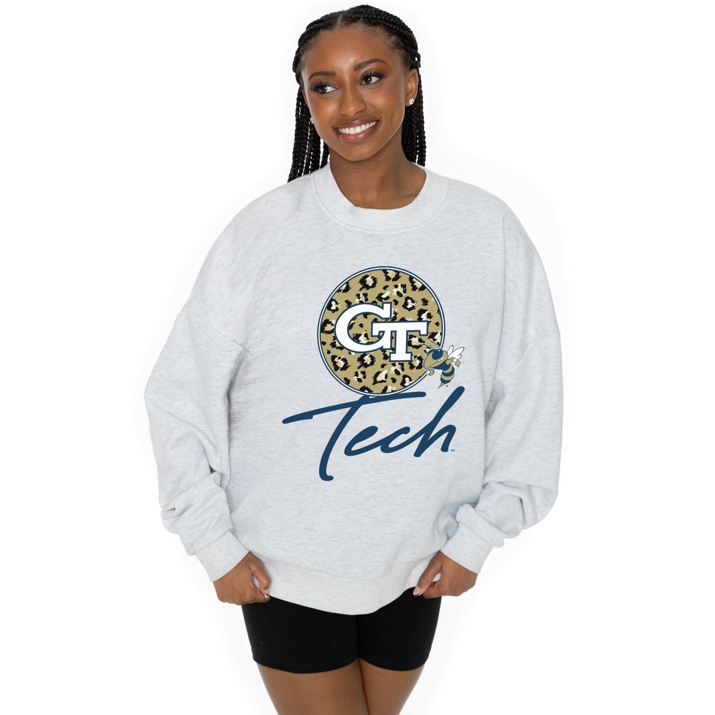 GEORGIA TECH YELLOW JACKETS GOING WILD LONG SLEEVE UNISEX FIT PREMIUM FLEECE CREWNECK SWEATSHIRT WITH RIBBED KNIT NECKLINE, WRIST, AND WAISTBAND - The Club