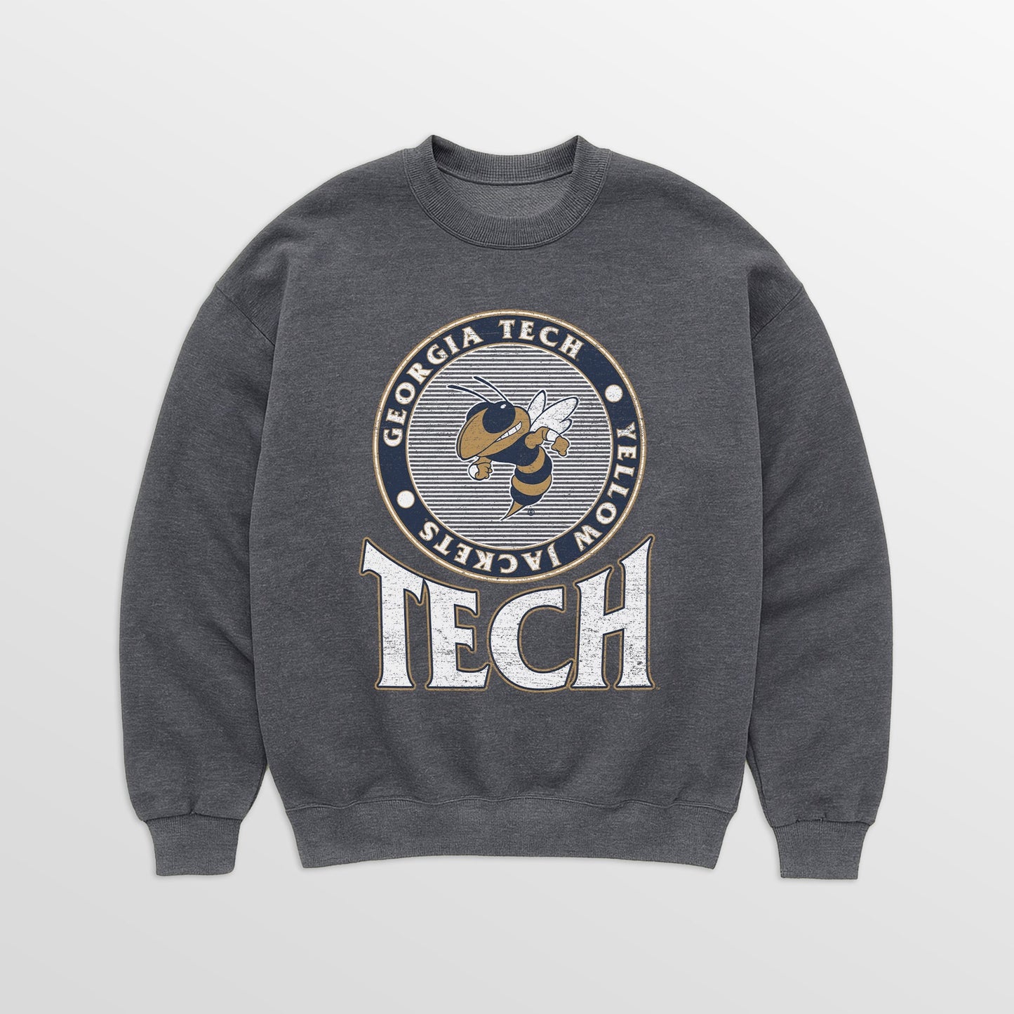 GEORGIA TECH YELLOW JACKETS SATURDAY SEAL PREMIUM FLEECE DROP SHOULDER CREWNECK PULLOVER