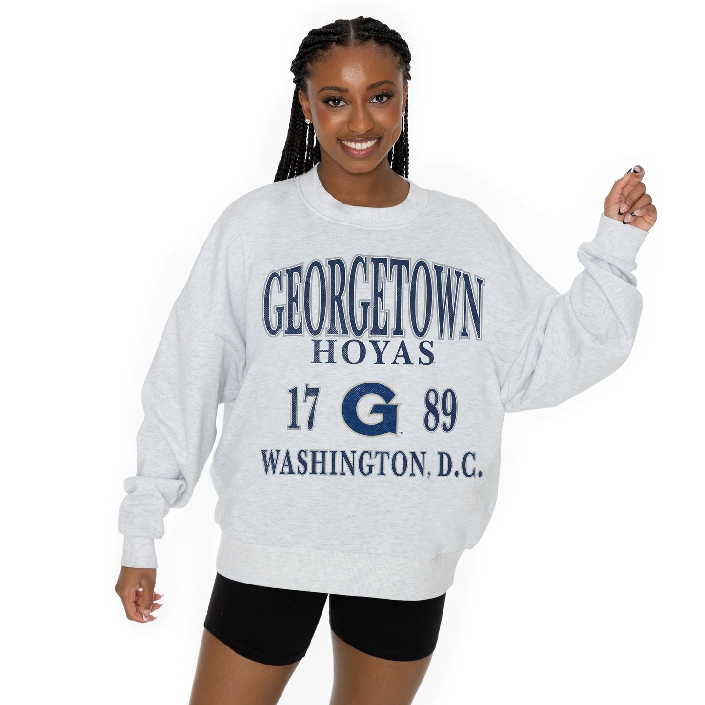 GEORGETOWN HOYAS ALLEGIANCE LONG SLEEVE UNISEX FIT PREMIUM FLEECE CREWNECK SWEATSHIRT WITH RIBBED KNIT NECKLINE, WRIST, AND WAISTBAND
