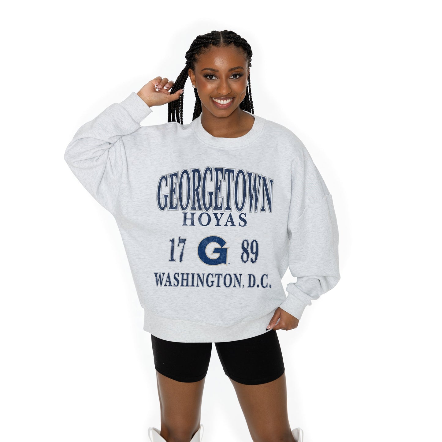 GEORGETOWN HOYAS ALLEGIANCE LONG SLEEVE UNISEX FIT PREMIUM FLEECE CREWNECK SWEATSHIRT WITH RIBBED KNIT NECKLINE, WRIST, AND WAISTBAND