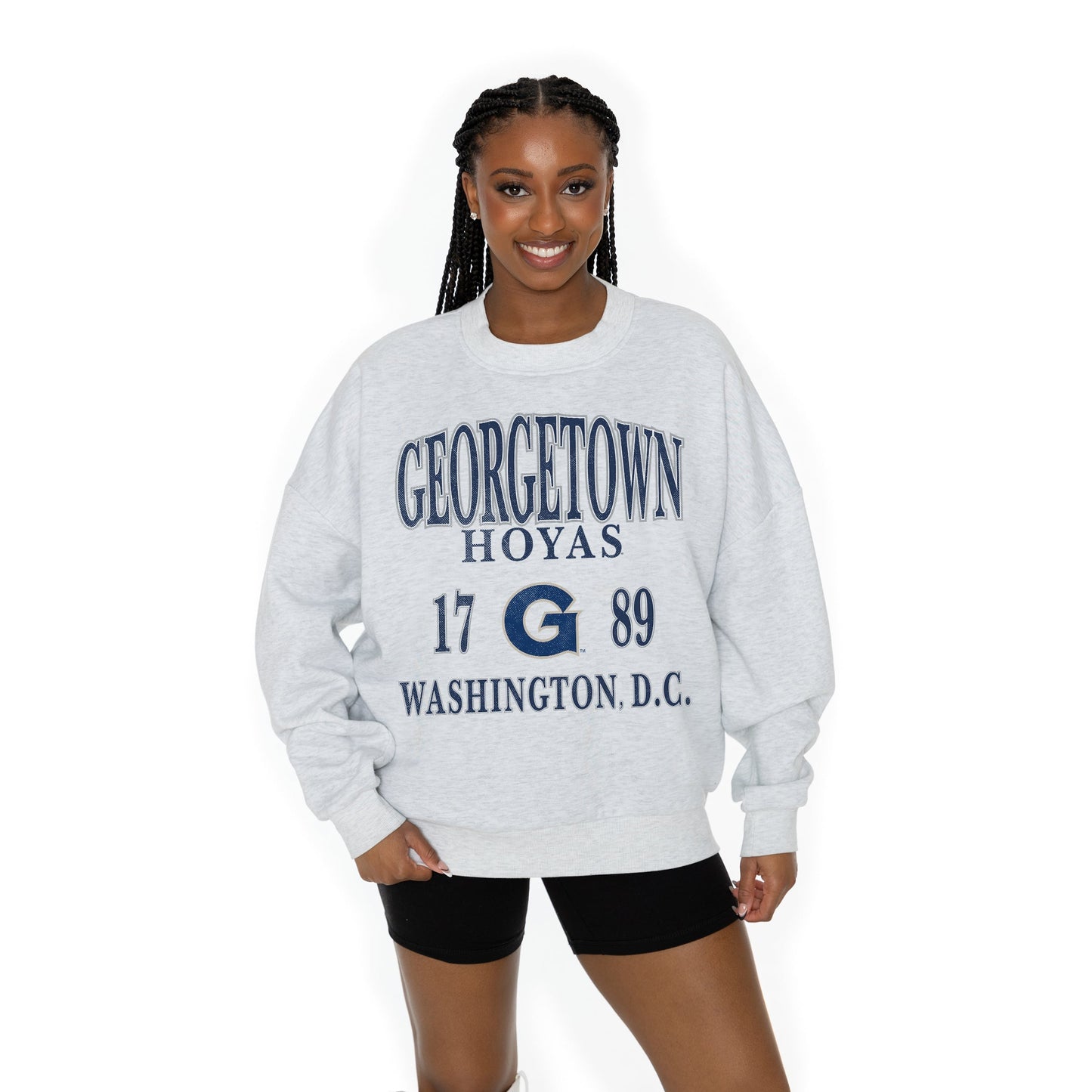 GEORGETOWN HOYAS ALLEGIANCE LONG SLEEVE UNISEX FIT PREMIUM FLEECE CREWNECK SWEATSHIRT WITH RIBBED KNIT NECKLINE, WRIST, AND WAISTBAND