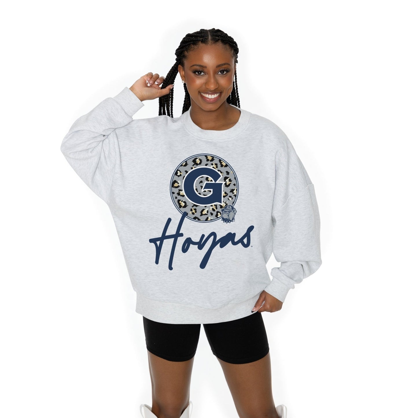 GEORGETOWN HOYAS GOING WILD LONG SLEEVE UNISEX FIT PREMIUM FLEECE CREWNECK SWEATSHIRT WITH RIBBED KNIT NECKLINE, WRIST, AND WAISTBAND - The Club