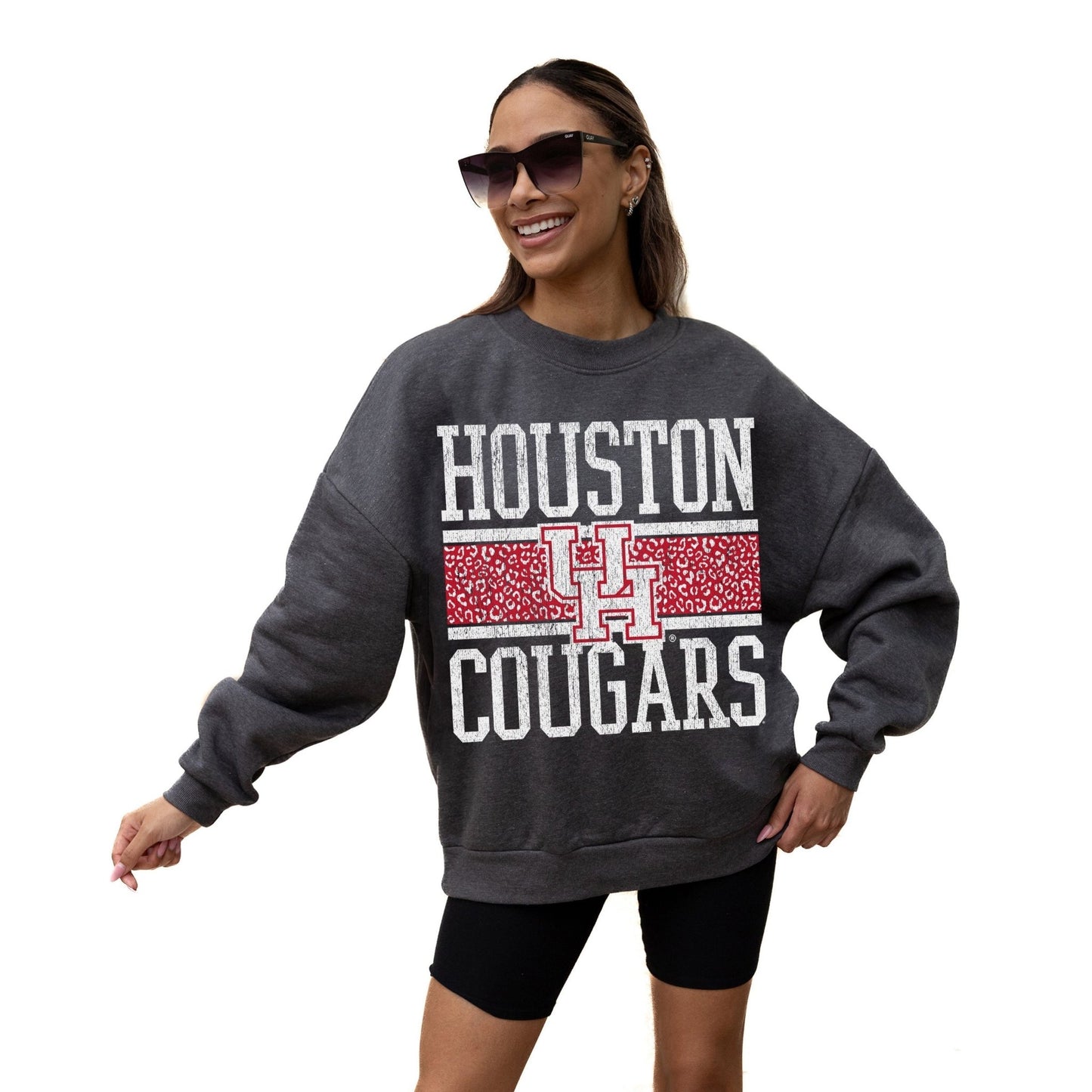 HOUSTON COUGARS WILD TAILGATE LONG SLEEVE UNISEX FIT PREMIUM FLEECE CREWNECK SWEATSHIRT WITH RIBBED KNIT NECKLINE, WRIST, AND WAISTBAND - The Club