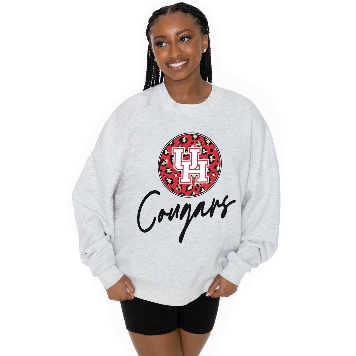 HOUSTON COUGARS GOING WILD LONG SLEEVE UNISEX FIT PREMIUM FLEECE CREWNECK SWEATSHIRT WITH RIBBED KNIT NECKLINE, WRIST, AND WAISTBAND - The Club