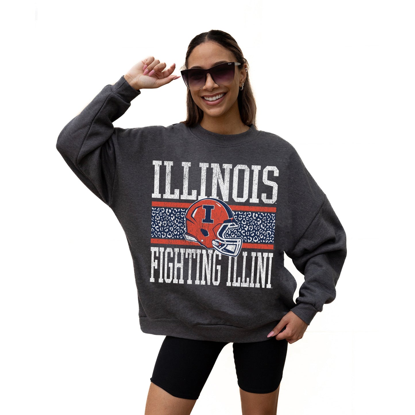 ILLINOIS FIGHTING ILLINI WILD TAILGATE LONG SLEEVE UNISEX FIT PREMIUM FLEECE CREWNECK SWEATSHIRT WITH RIBBED KNIT NECKLINE, WRIST, AND WAISTBAND