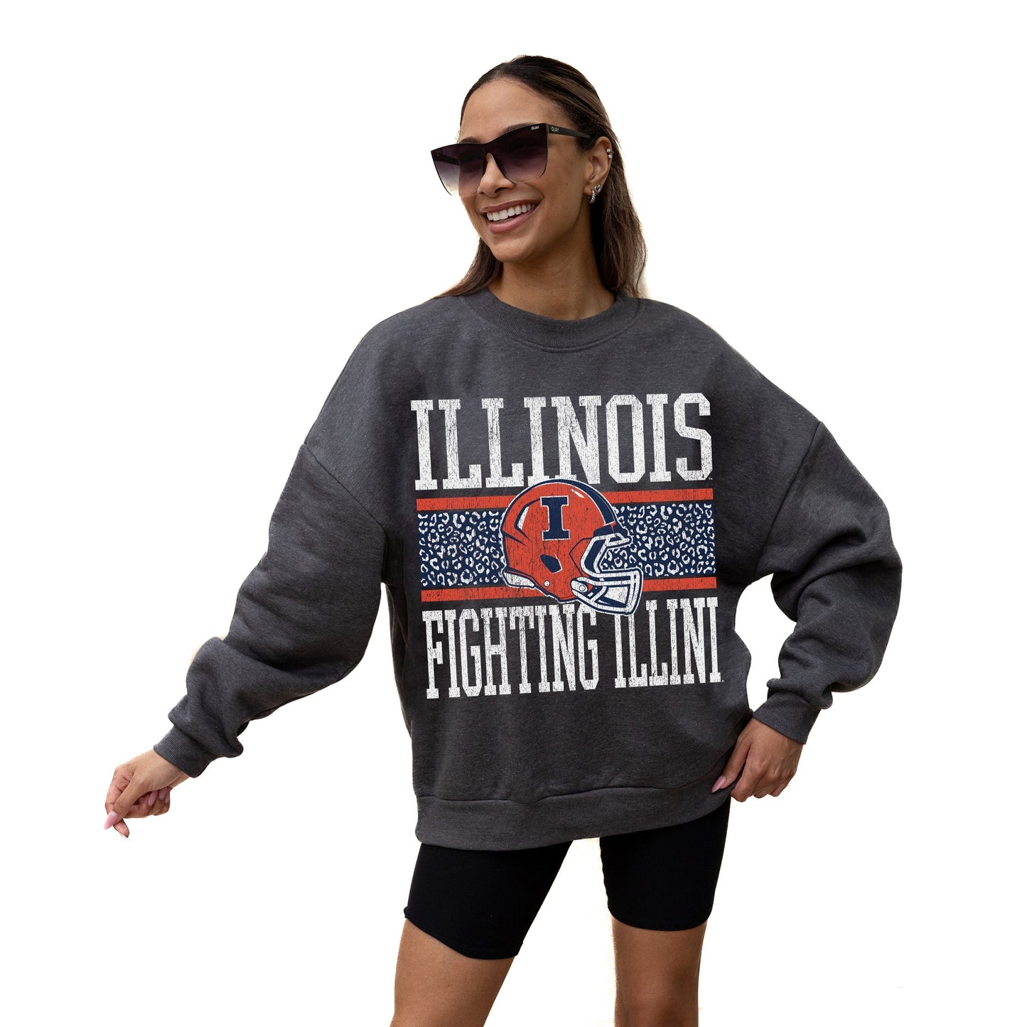 ILLINOIS FIGHTING ILLINI WILD TAILGATE LONG SLEEVE UNISEX FIT PREMIUM FLEECE CREWNECK SWEATSHIRT WITH RIBBED KNIT NECKLINE, WRIST, AND WAISTBAND