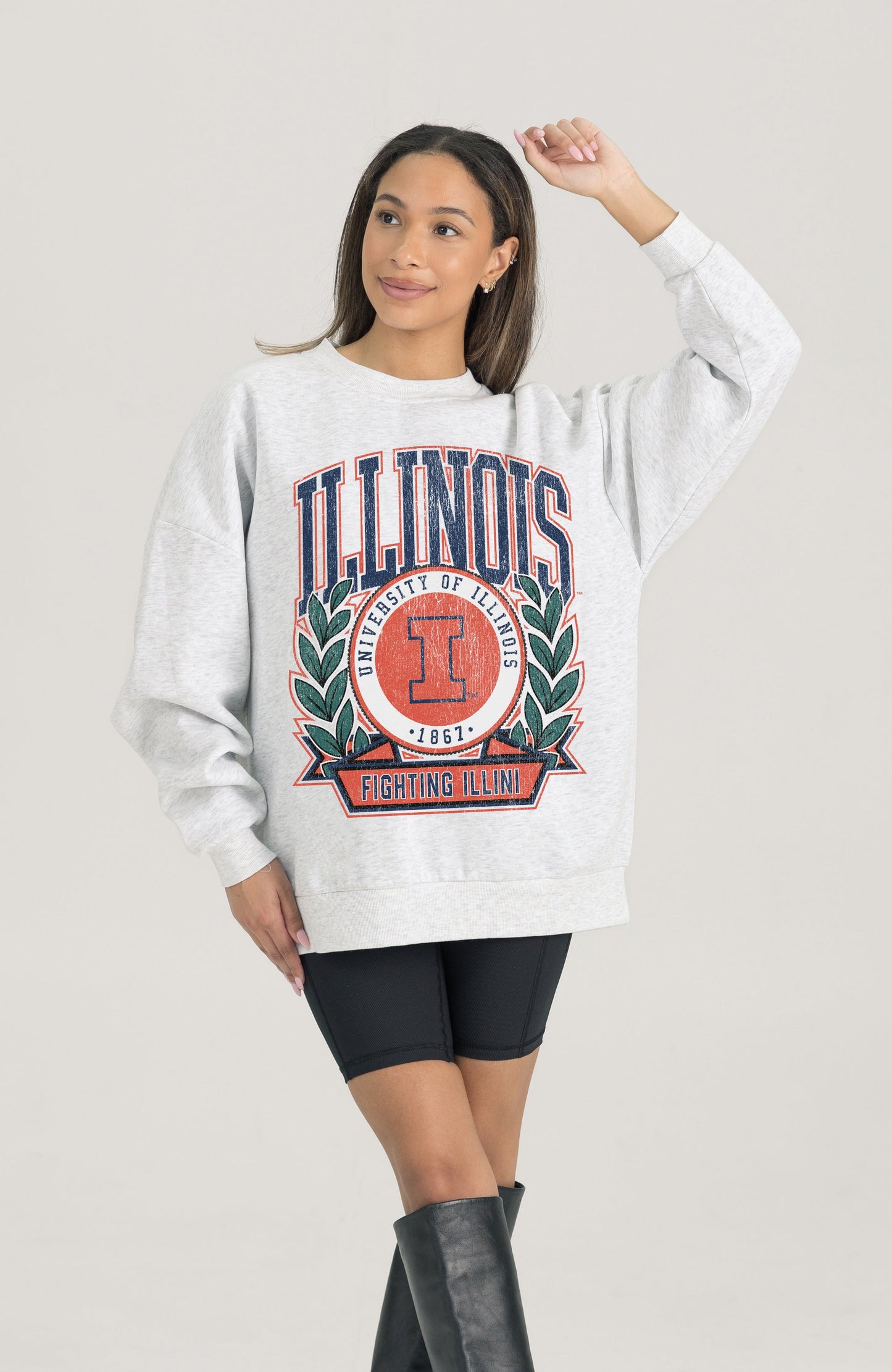 ILLINOIS FIGHTING ILLINI HERITAGE PREMIUM FLEECE DROP SHOULDER CREWNECK PULLOVER