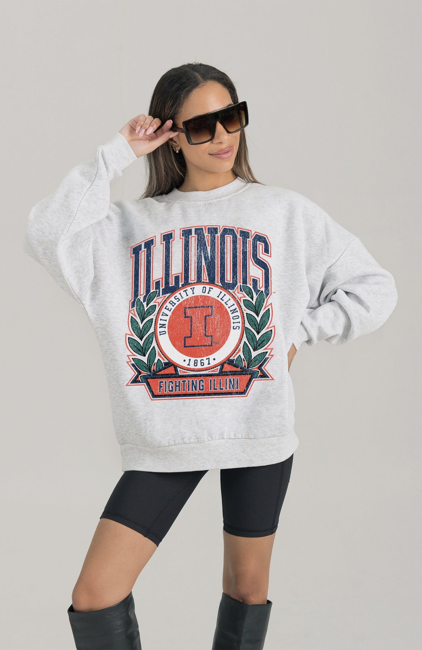 ILLINOIS FIGHTING ILLINI HERITAGE PREMIUM FLEECE DROP SHOULDER CREWNECK PULLOVER