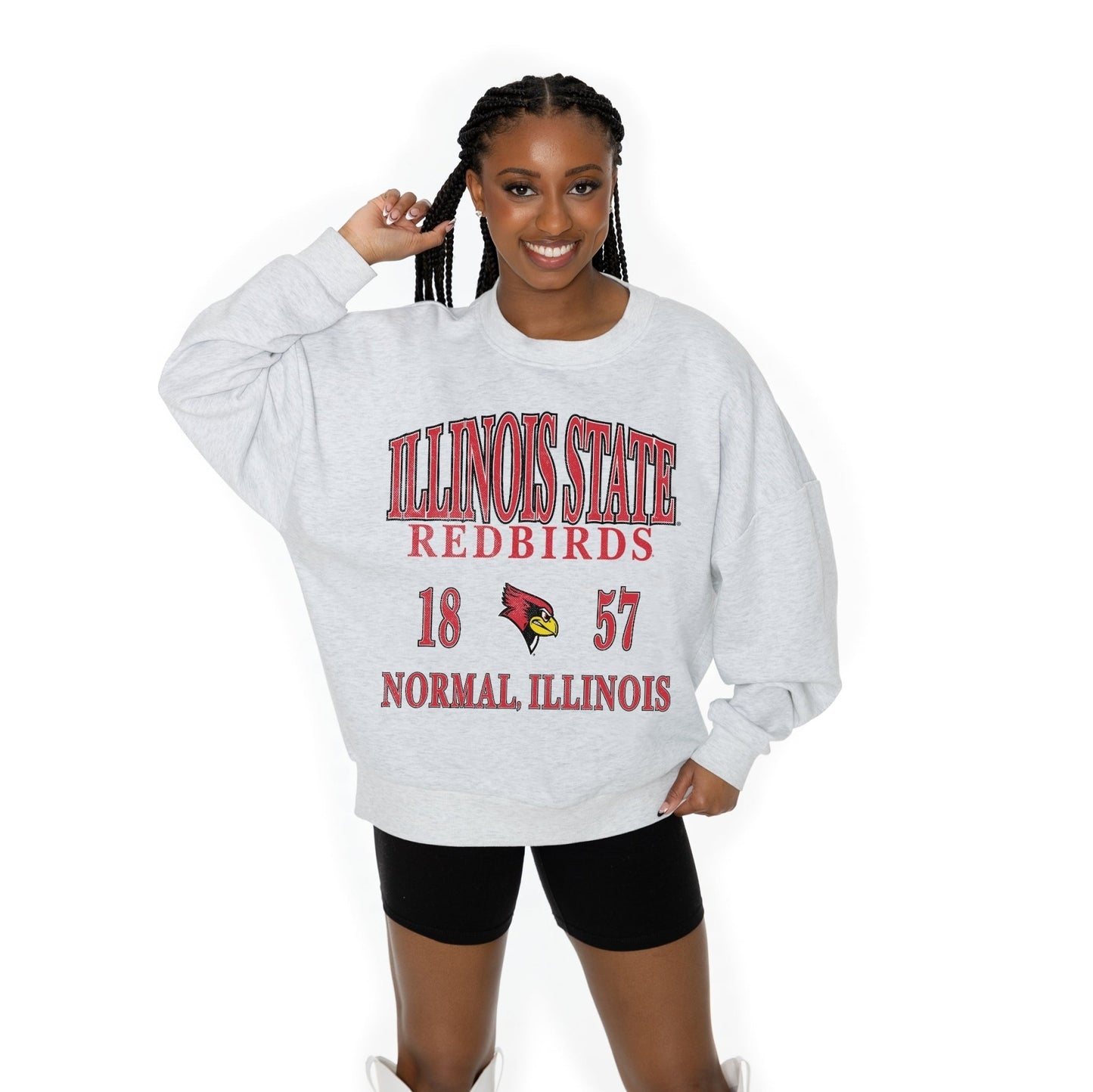 ILLINOIS STATE REDBIRDS ALLEGIANCE LONG SLEEVE UNISEX FIT PREMIUM FLEECE CREWNECK SWEATSHIRT WITH RIBBED KNIT NECKLINE, WRIST, AND WAISTBAND - The Club