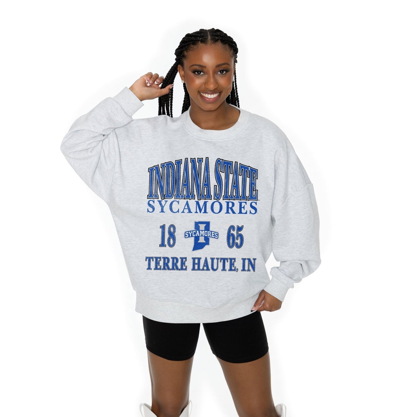 INDIANA STATE SYCAMORES ALLEGIANCE LONG SLEEVE UNISEX FIT PREMIUM FLEECE CREWNECK SWEATSHIRT WITH RIBBED KNIT NECKLINE, WRIST, AND WAISTBAND - The Club