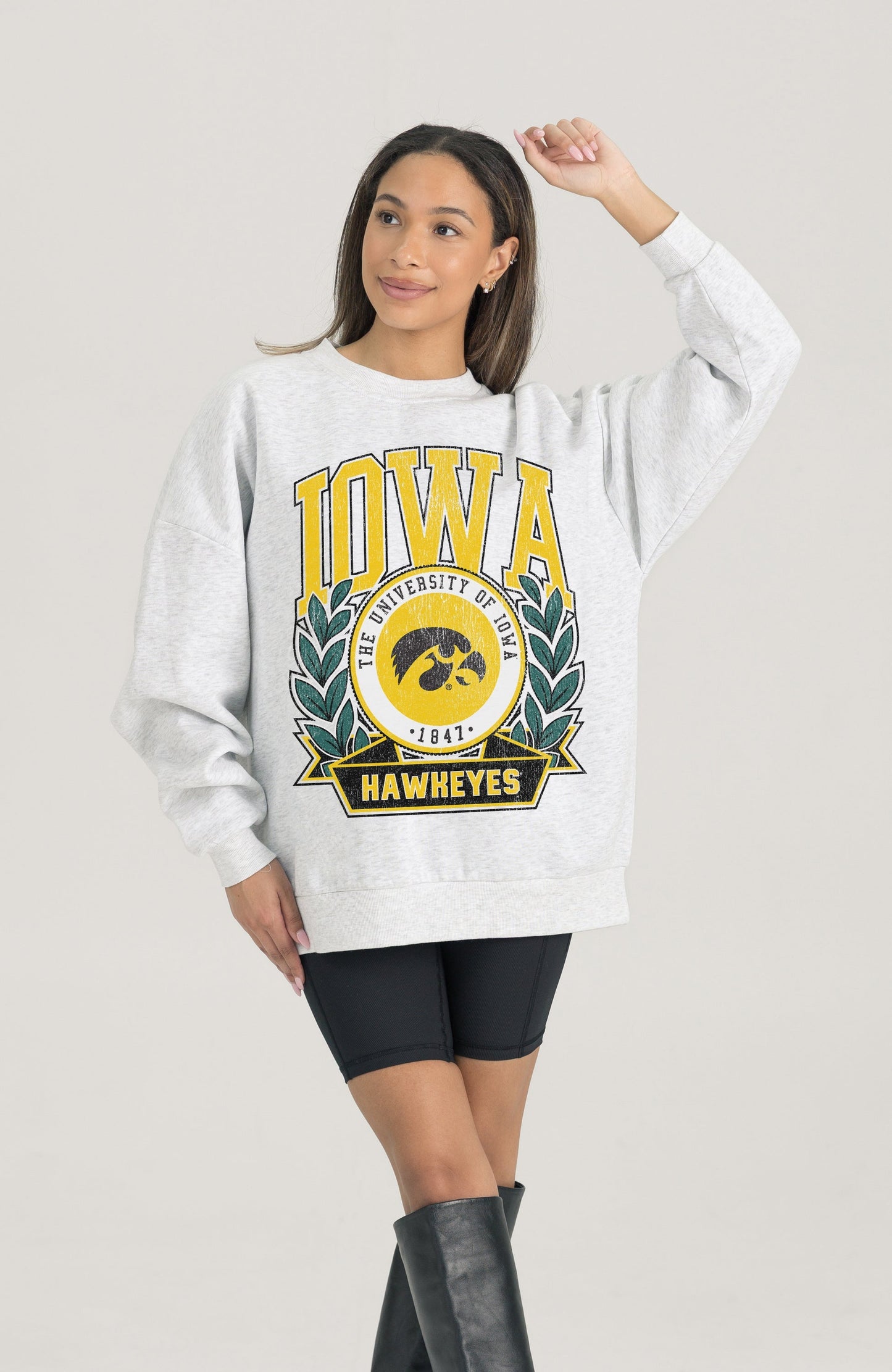 IOWA HAWKEYES HERITAGE PREMIUM FLEECE DROP SHOULDER CREWNECK PULLOVER