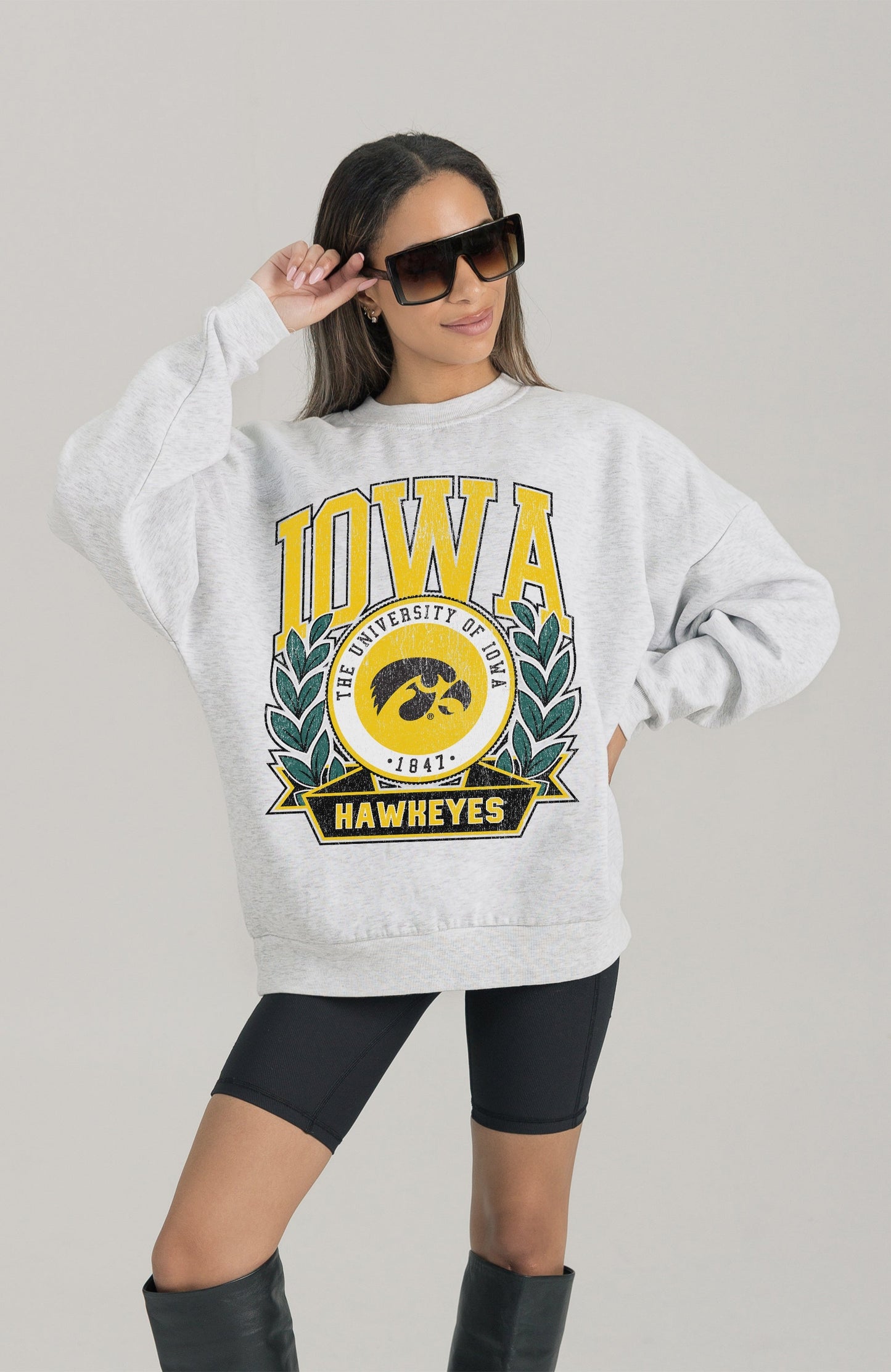 IOWA HAWKEYES HERITAGE PREMIUM FLEECE DROP SHOULDER CREWNECK PULLOVER