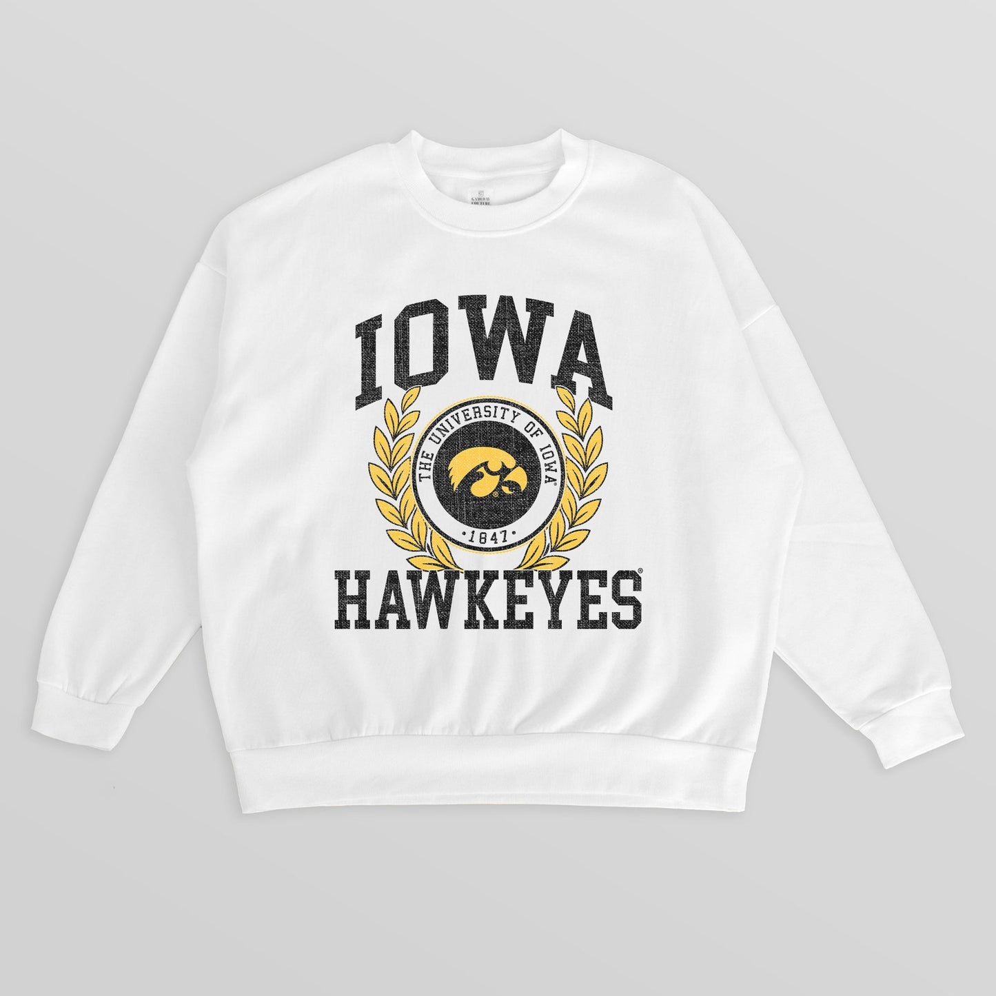 IOWA HAWKEYES GOLD STANDARD PREMIUM FLEECE DROP SHOULDER CREWNECK PULLOVER