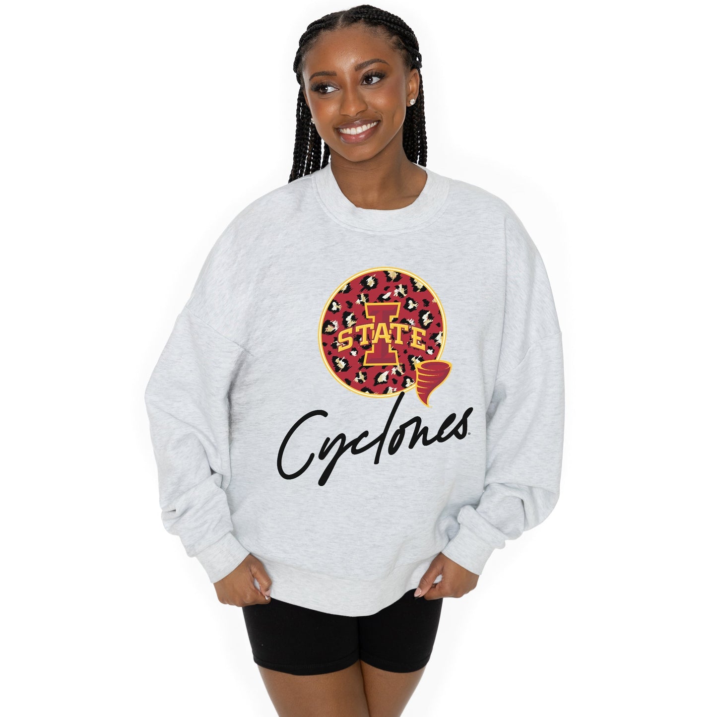 IOWA STATE CYCLONES GOING WILD LONG SLEEVE UNISEX FIT PREMIUM FLEECE CREWNECK SWEATSHIRT WITH RIBBED KNIT NECKLINE, WRIST, AND WAISTBAND