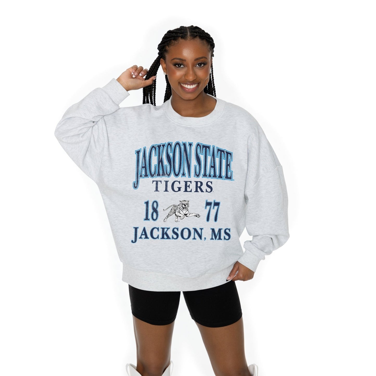 JACKSON STATE TIGERS ALLEGIANCE LONG SLEEVE UNISEX FIT PREMIUM FLEECE CREWNECK SWEATSHIRT WITH RIBBED KNIT NECKLINE, WRIST, AND WAISTBAND - The Club