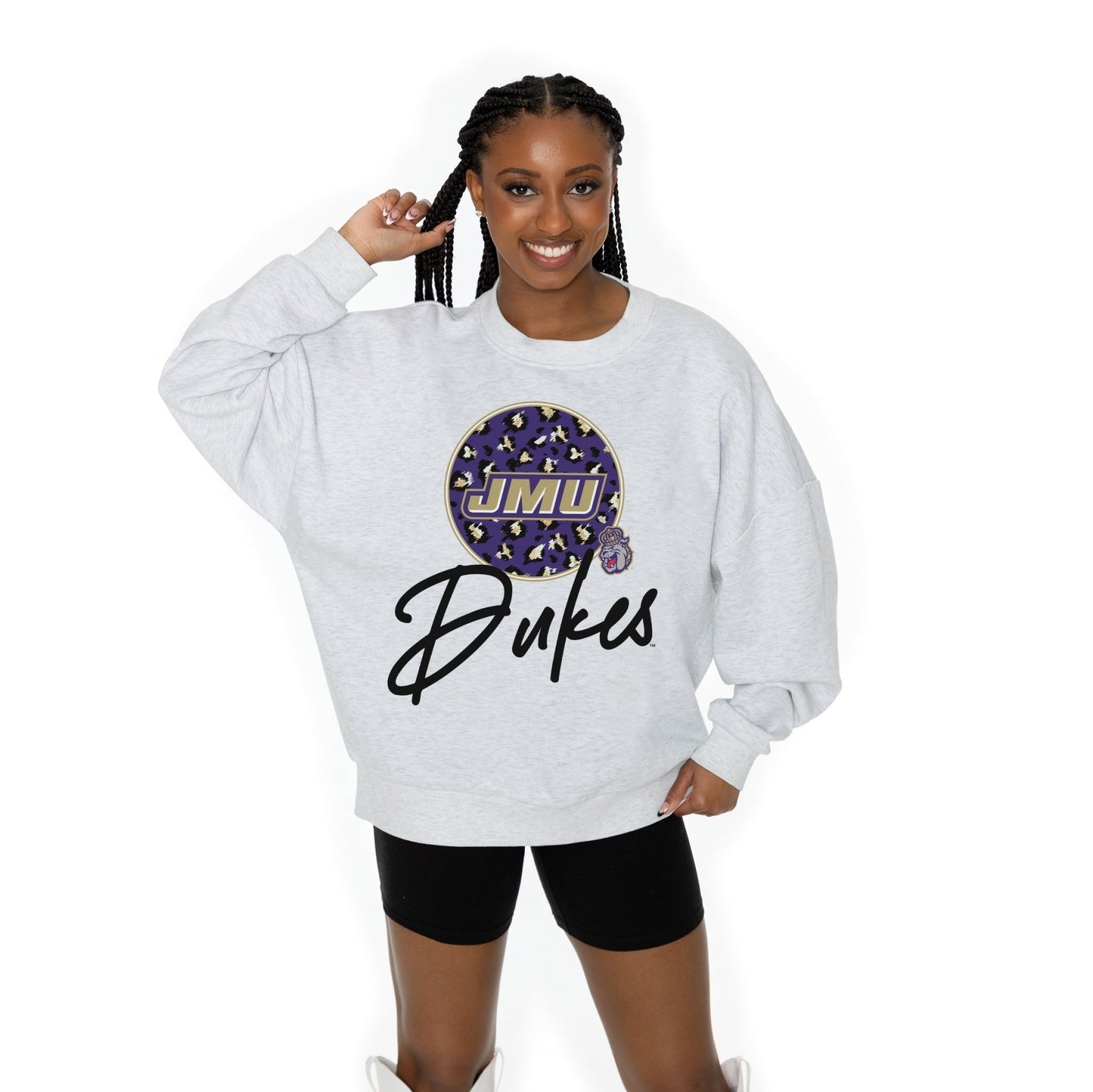JAMES MADISON DUKES GOING WILD LONG SLEEVE UNISEX FIT PREMIUM FLEECE CREWNECK SWEATSHIRT WITH RIBBED KNIT NECKLINE, WRIST, AND WAISTBAND - The Club