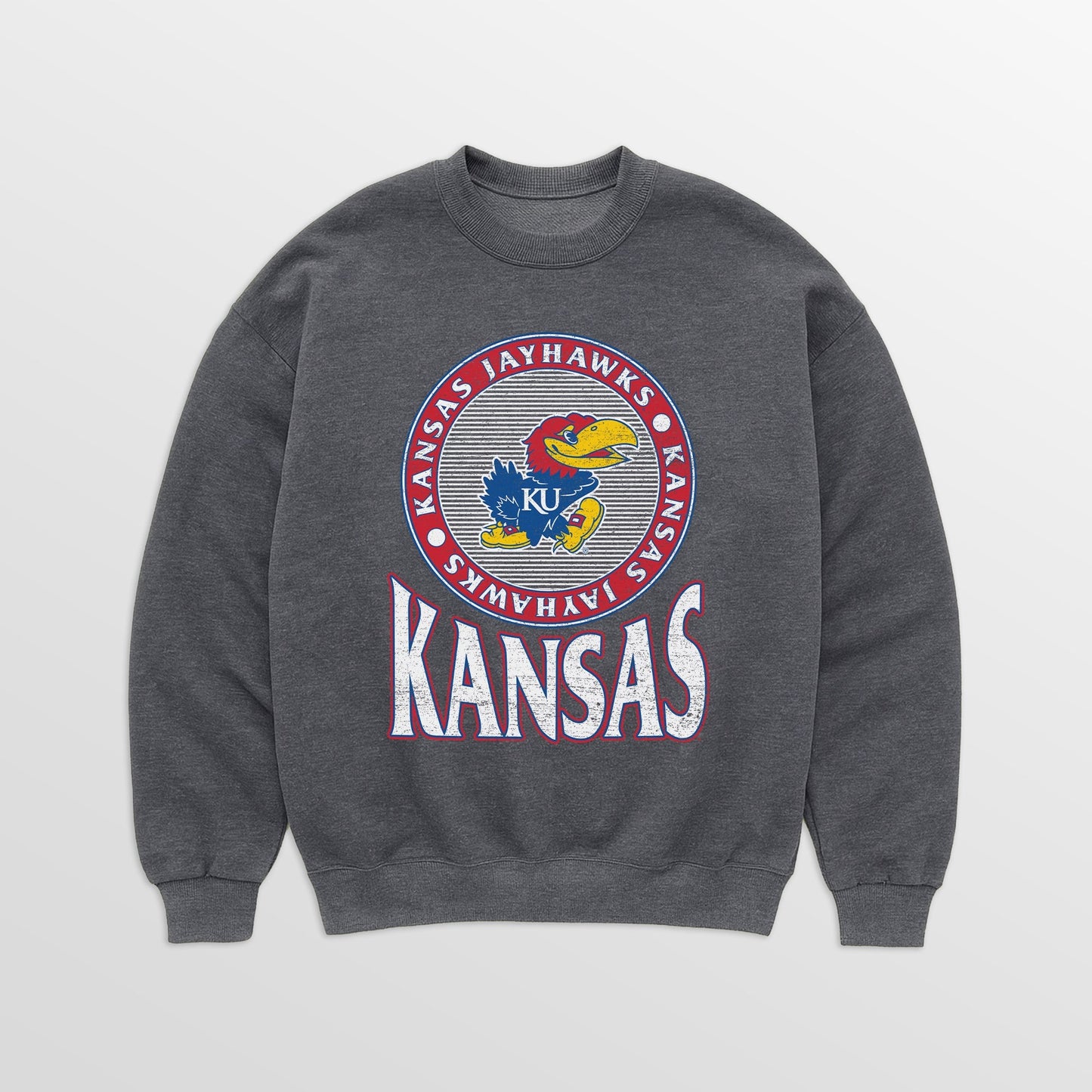 KANSAS JAYHAWKS SATURDAY SEAL PREMIUM FLEECE DROP SHOULDER CREWNECK PULLOVER