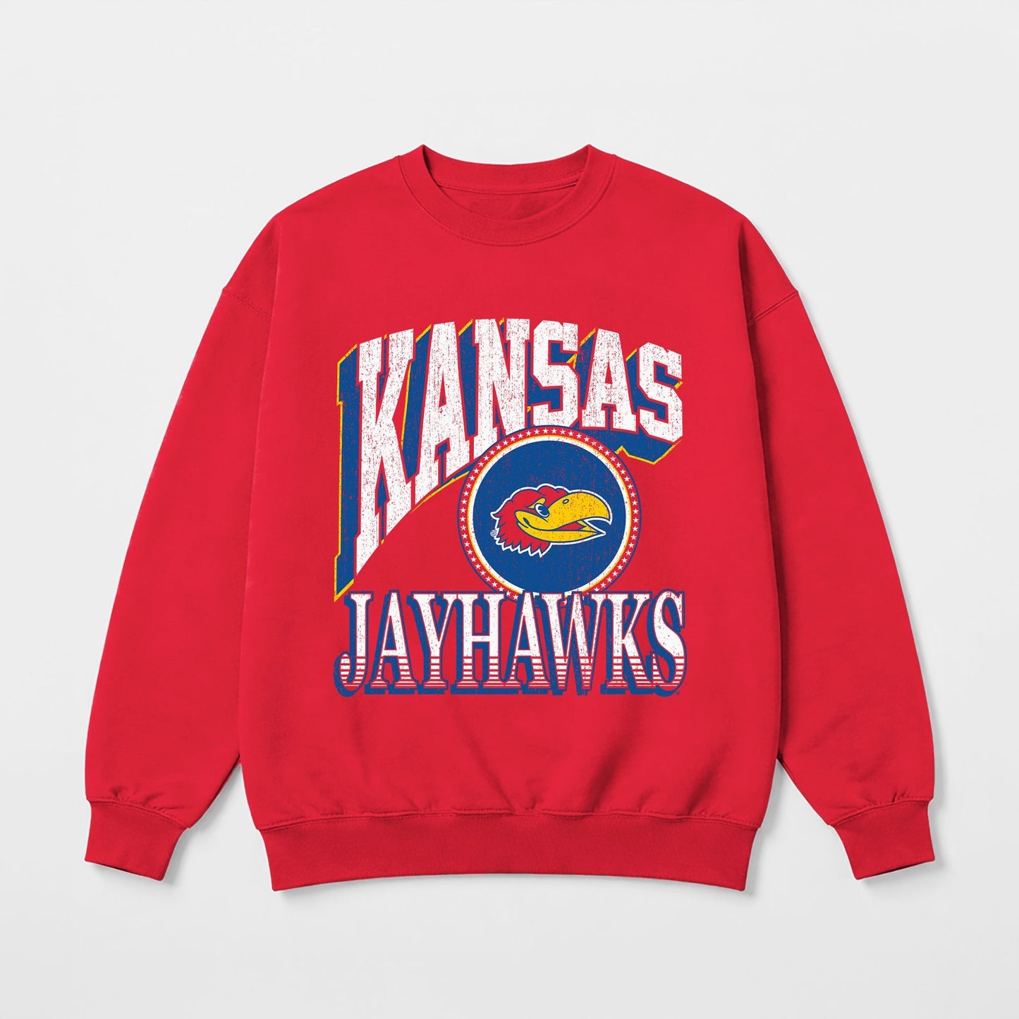 KANSAS JAYHAWKS MAIN CHARACTER PREMIUM FLEECE DROP SHOULDER CREWNECK PULLOVER