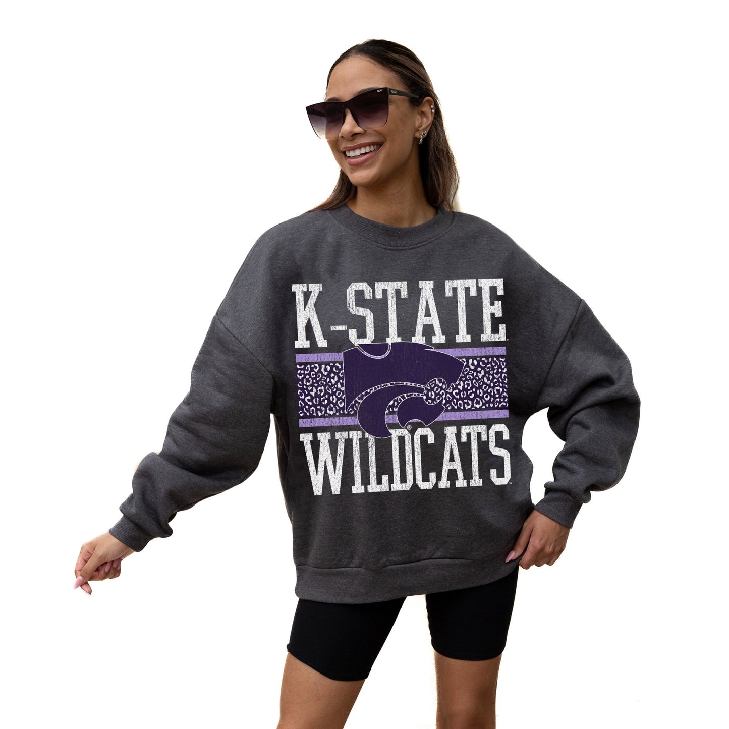 KANSAS STATE WILDCATS WILD TAILGATE LONG SLEEVE UNISEX FIT PREMIUM FLEECE CREWNECK SWEATSHIRT WITH RIBBED KNIT NECKLINE, WRIST, AND WAISTBAND - The Club