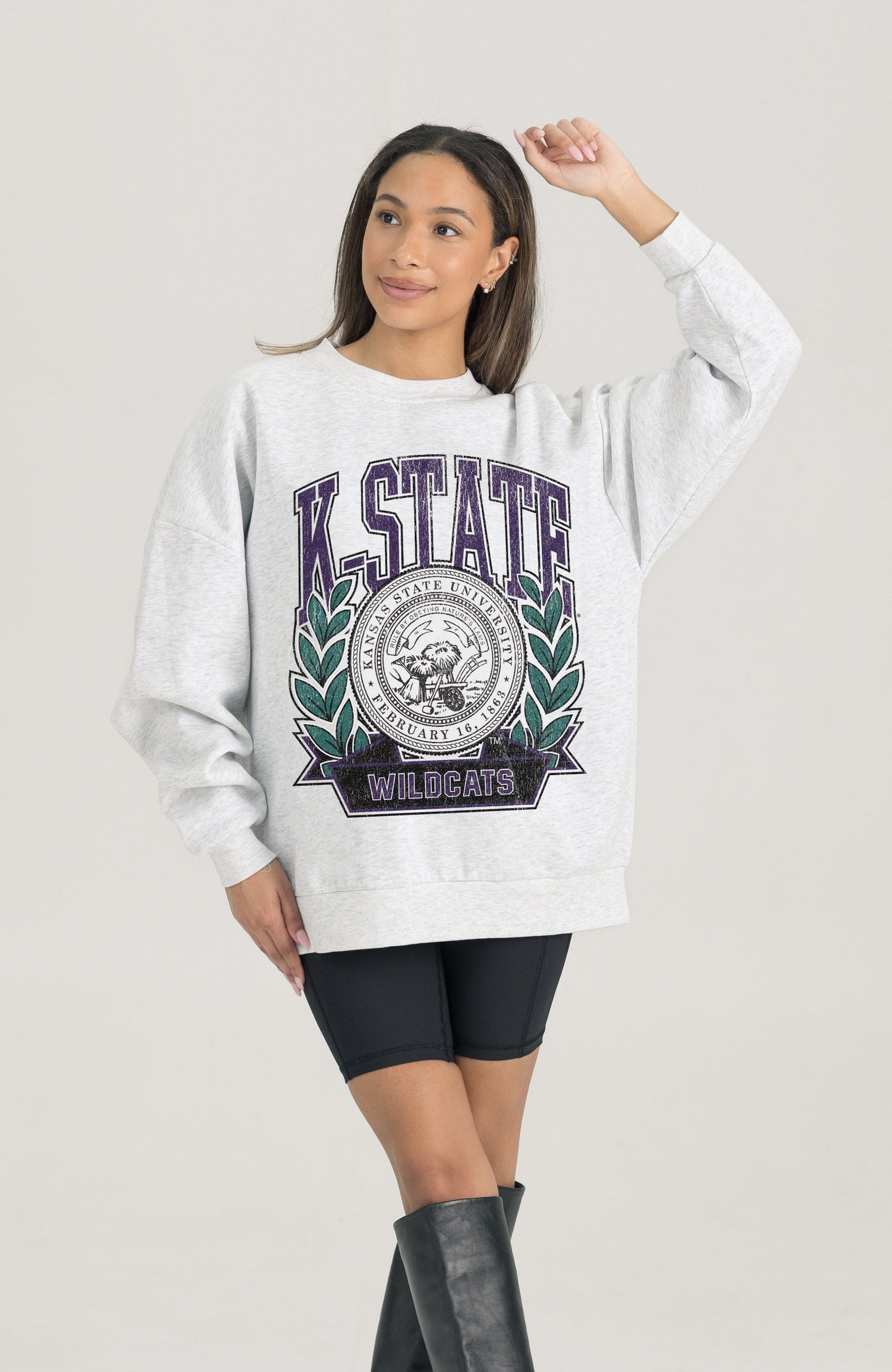 KANSAS STATE WILDCATS HERITAGE PREMIUM FLEECE DROP SHOULDER CREWNECK PULLOVER