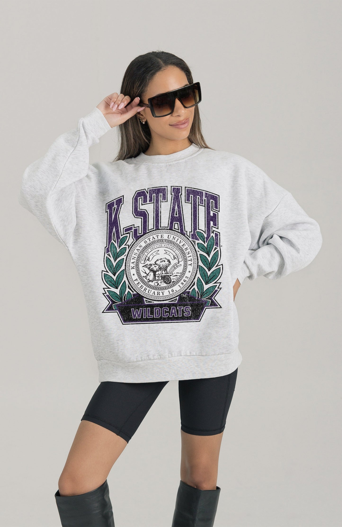KANSAS STATE WILDCATS HERITAGE PREMIUM FLEECE DROP SHOULDER CREWNECK PULLOVER